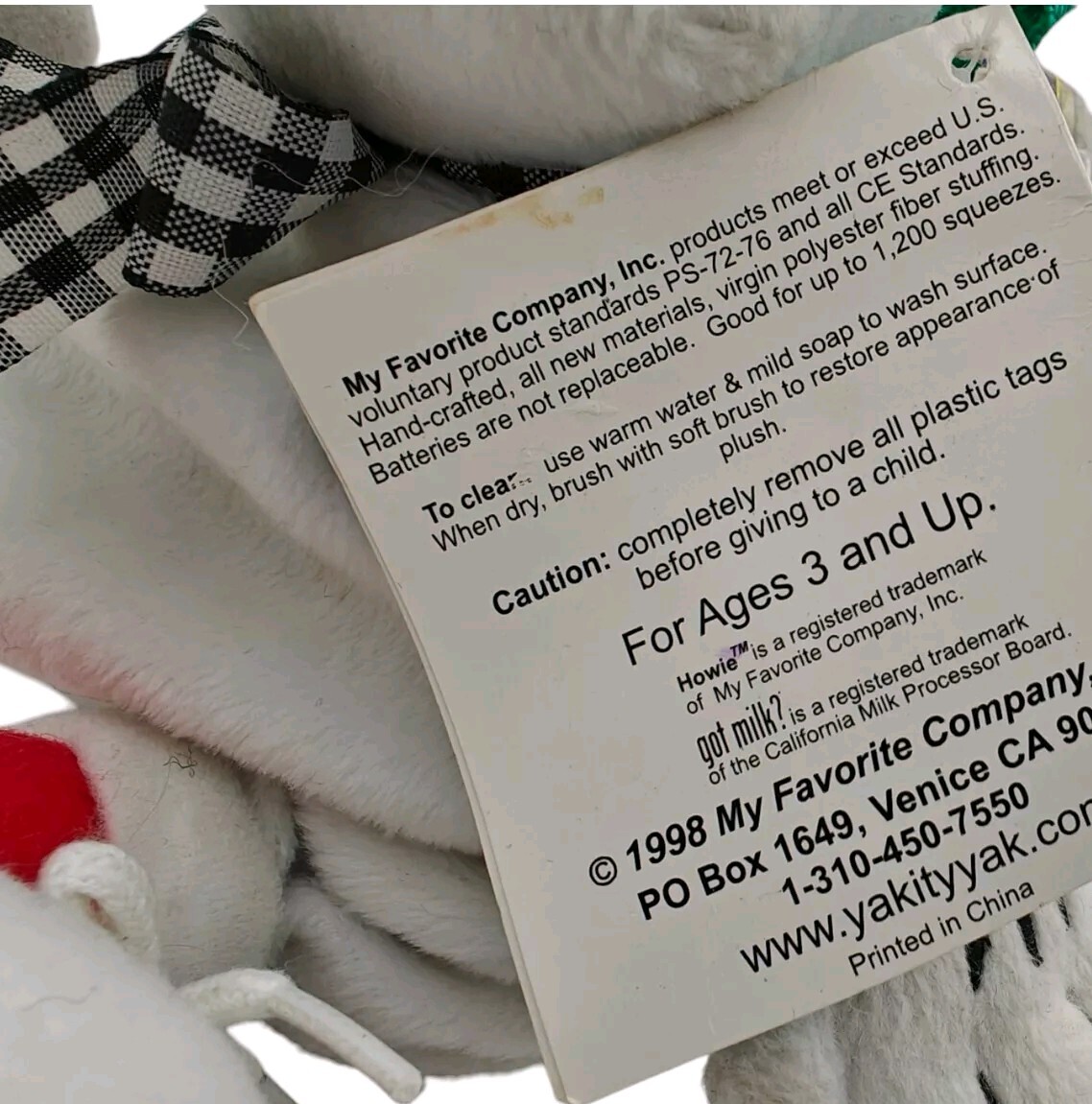 Talking Got Milk Vintage Cow Howie Plush 1998 Yakity Yak 8 Inch Collectible