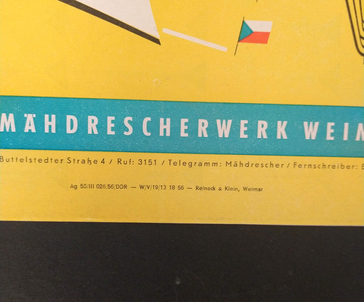 VINTAGE VEB TYPE E 173 COMBINE HARVESTER BROCHURE 1956 DDR ,EAST GERMANY