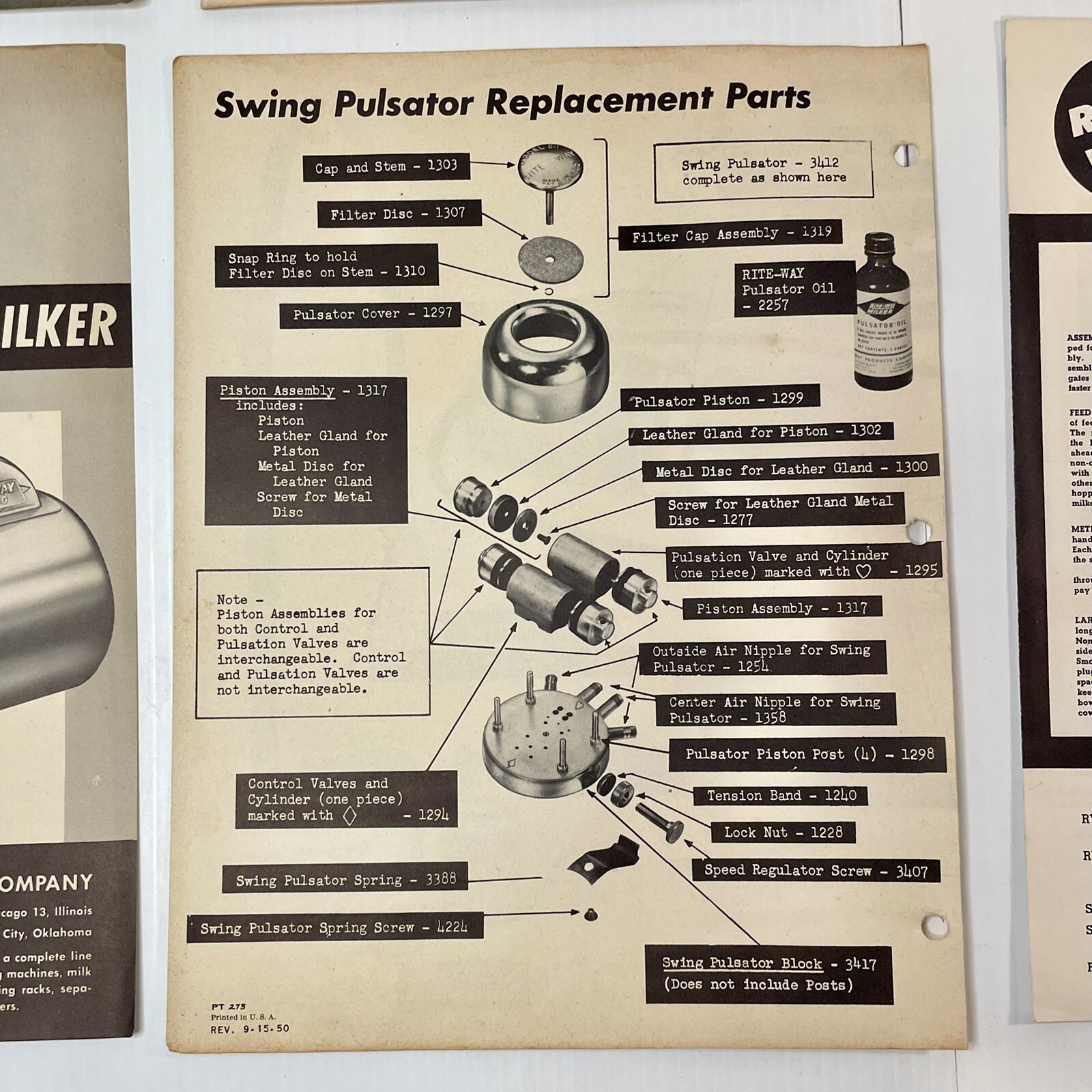 Rite-Way Dairy Farm Equipment Salesman Ads Memos Pamphlets 1950s lot 27 pieces