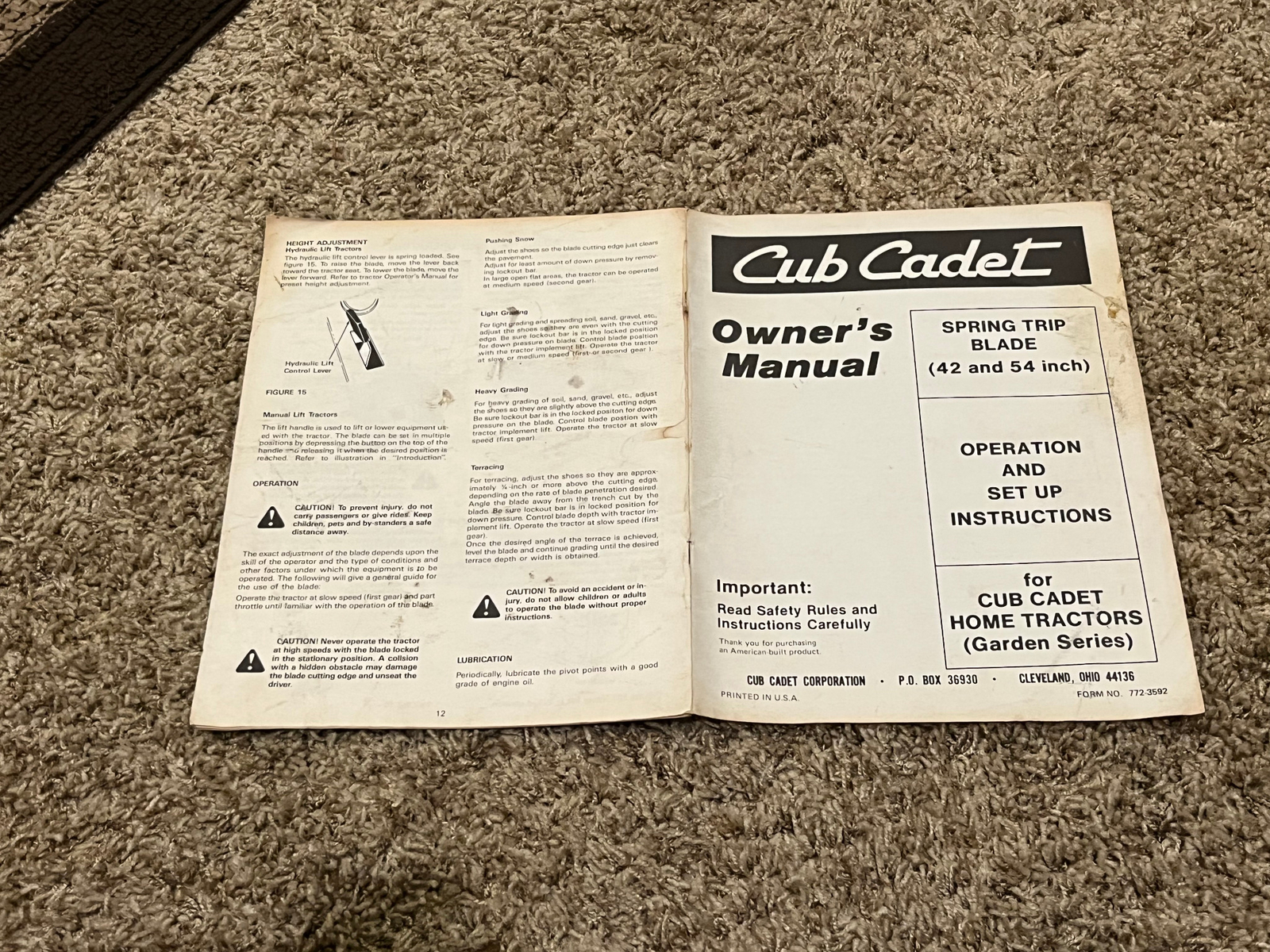 OWNER&rsquo;S MANUAL SPRING TRIP 42&Prime;-54&Prime; BLADE OPERATION & SET UP CUB CADET TRACTORS