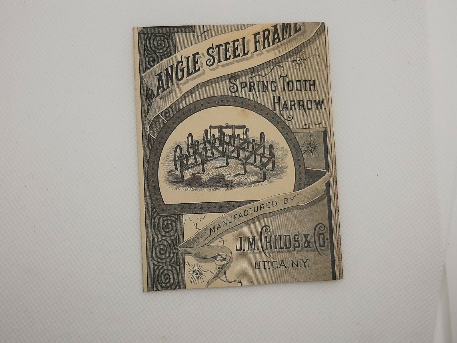 Spring Tooth Harrow,1890 Advertising Foldout. J.M Childs &Co Utica N.Y