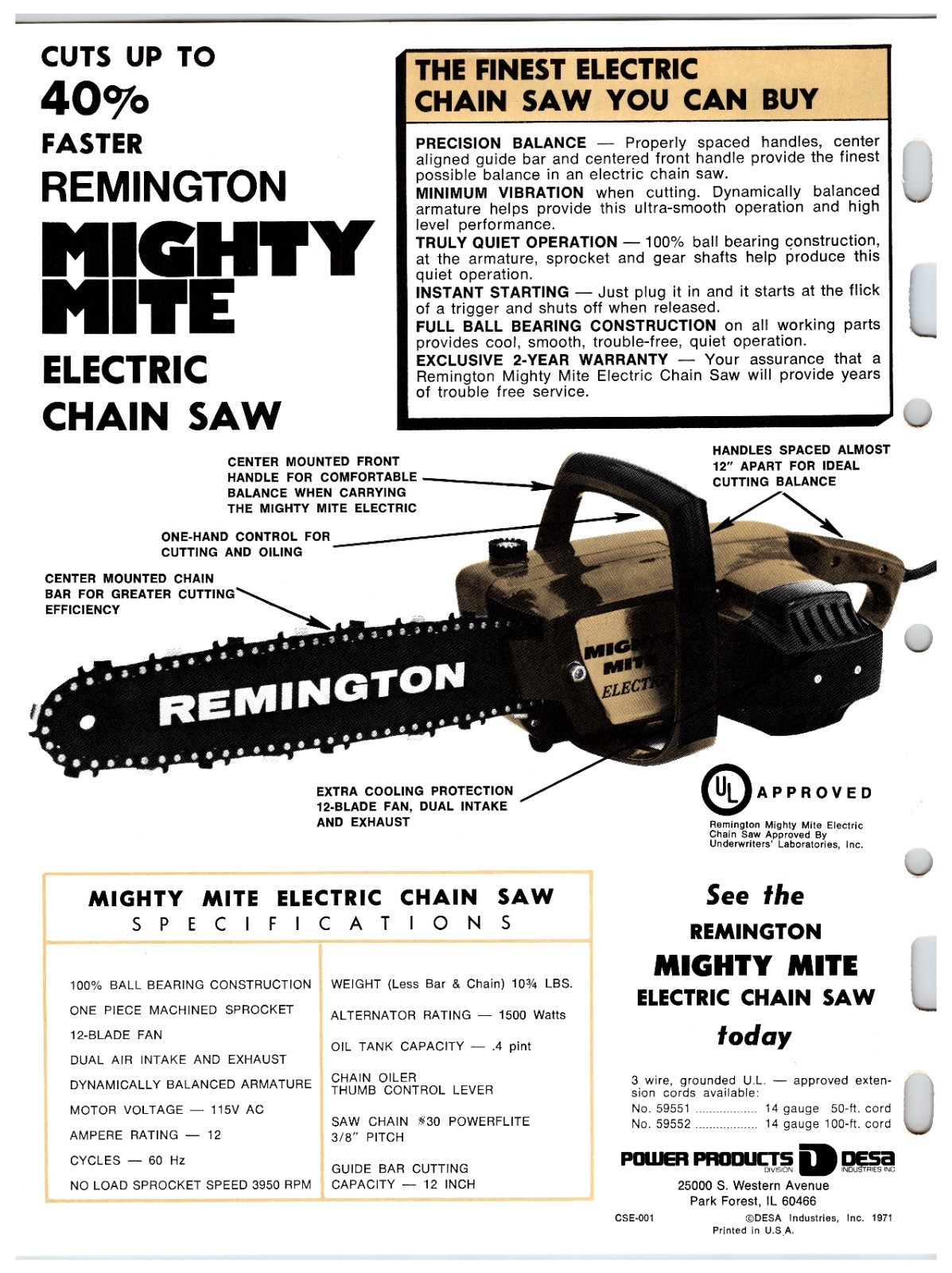 Original 1970s Remington Chainsaw Sales Sheet (Mighty Mite Model) Info Sheet