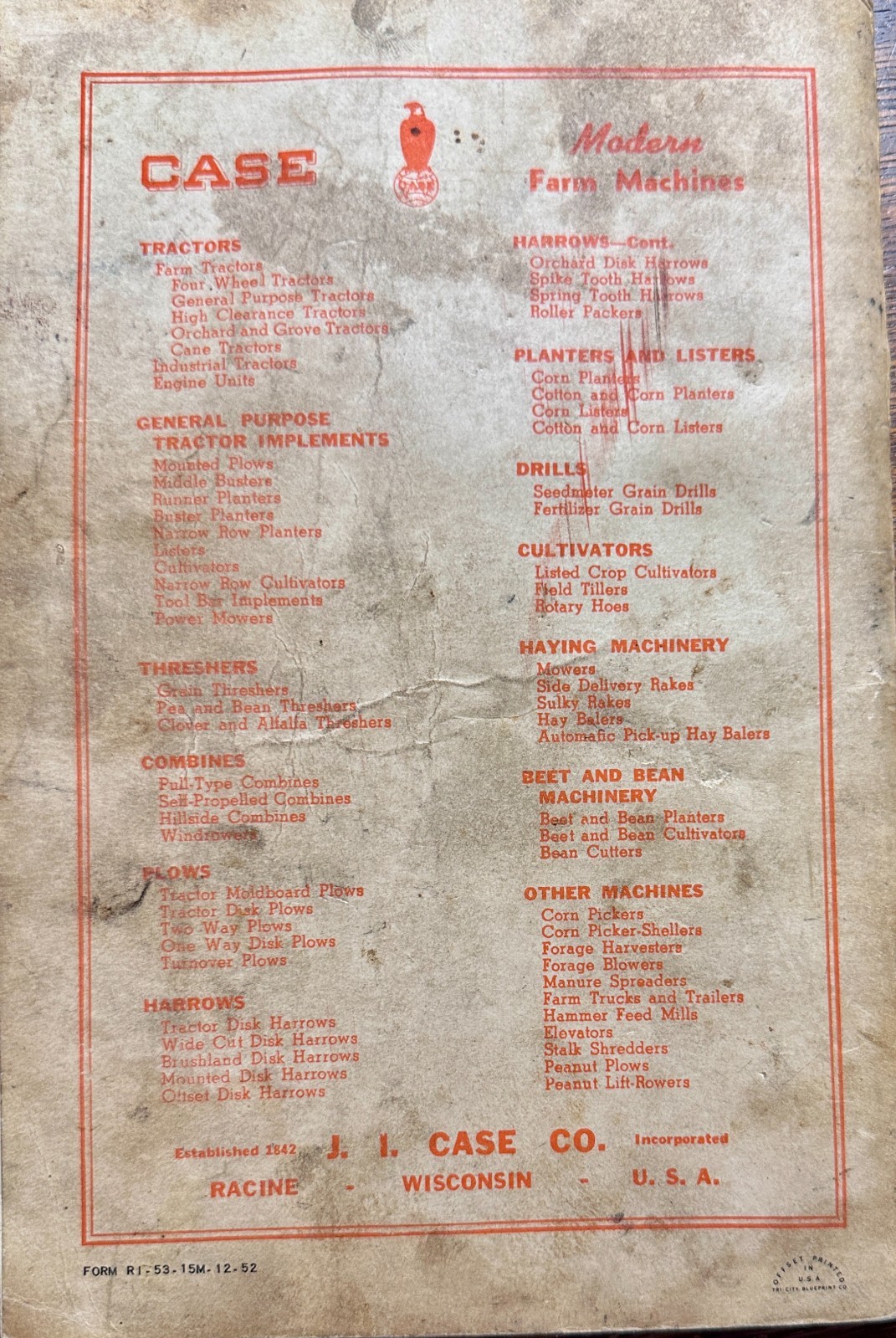 1953 CASE Model VA Series Operator&rsquo;s Manual Sixth Edition #MC-10