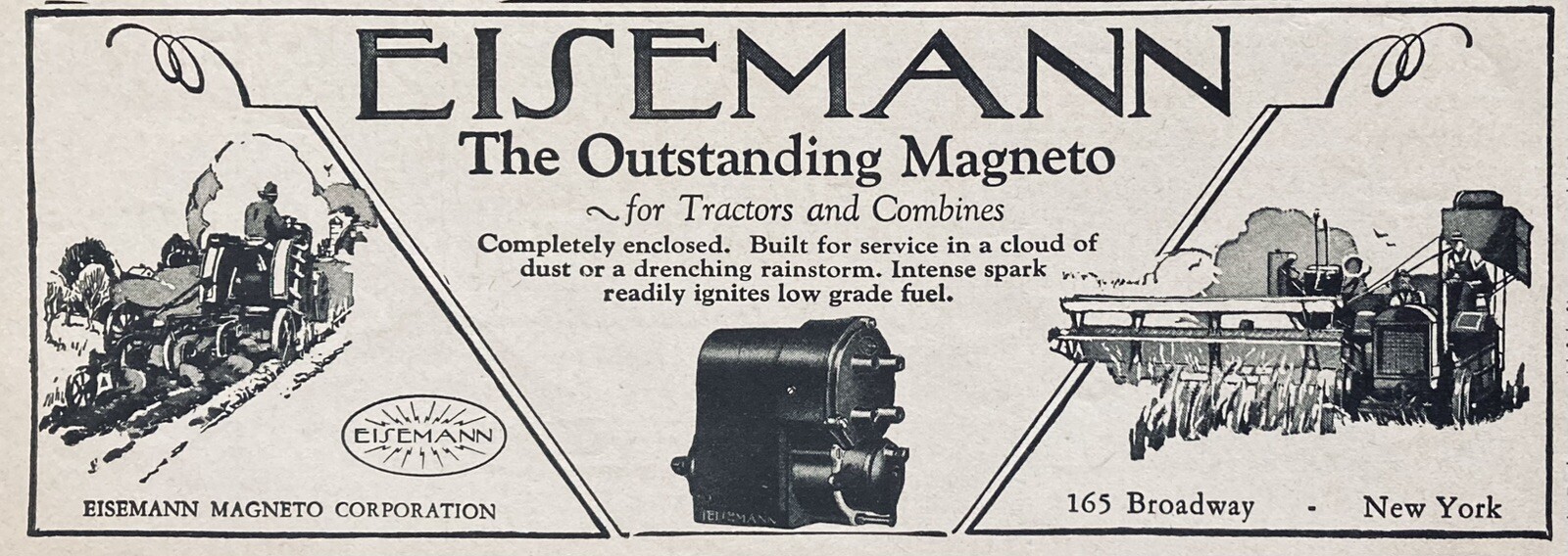 1929 AD.(XH66)~EISEMAN MAGNETO CO. BROADWAY, NY. TRACTOR COMBINE MAGNETOS