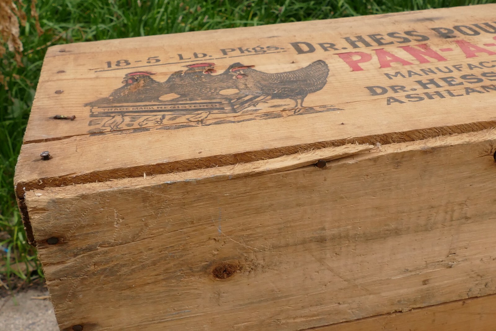 Vintage Dr Hess & Clark Poultry Wood Egg Crate Box Advertising Ashland, Ohio