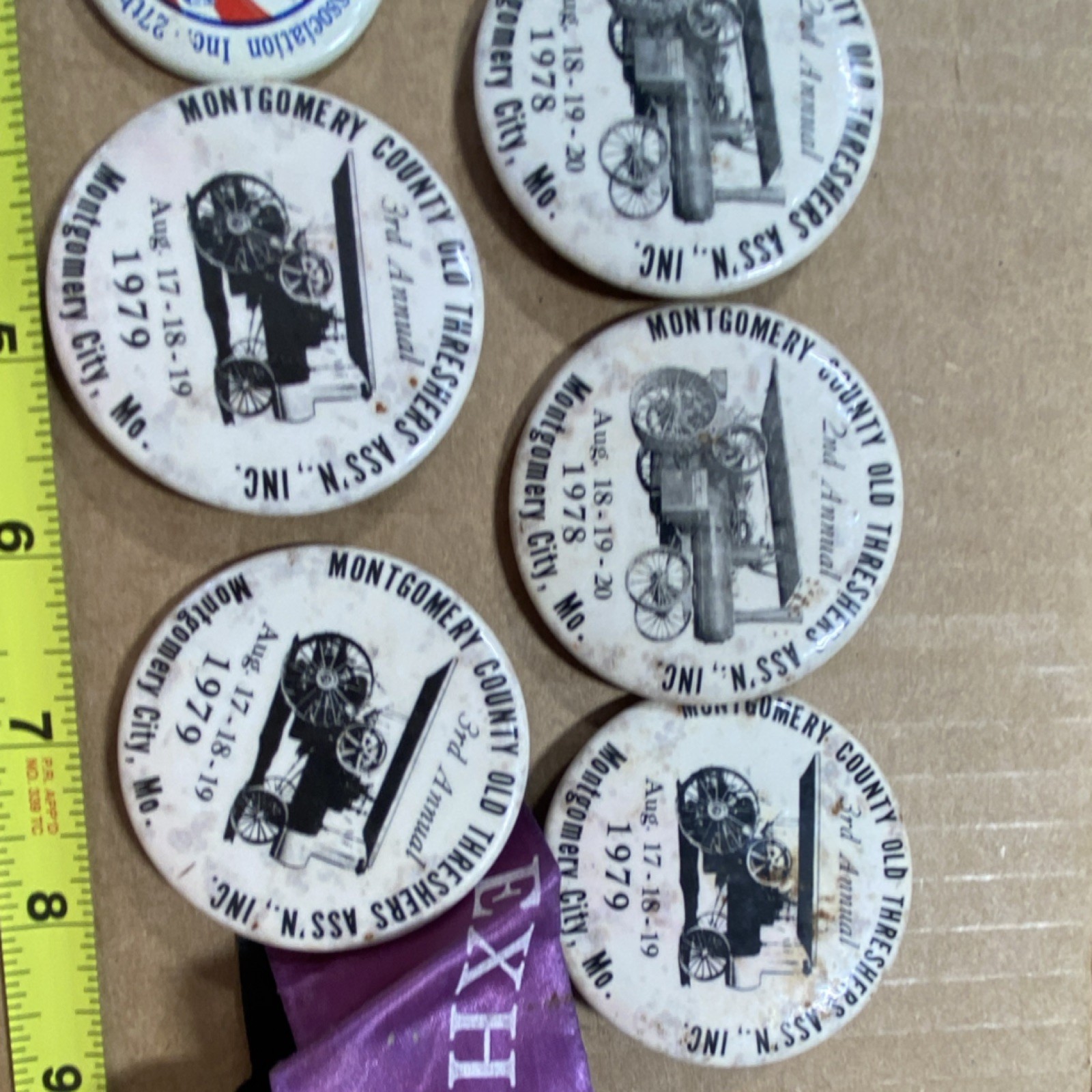 Montgomery County & Mark Twain Old Threshers Agriculture Buttons 1976-1979 Lot