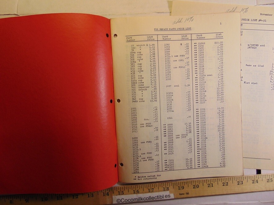 Vintage Fox Extras & Repairs Price List No.4-51 Fox River Tractor Co