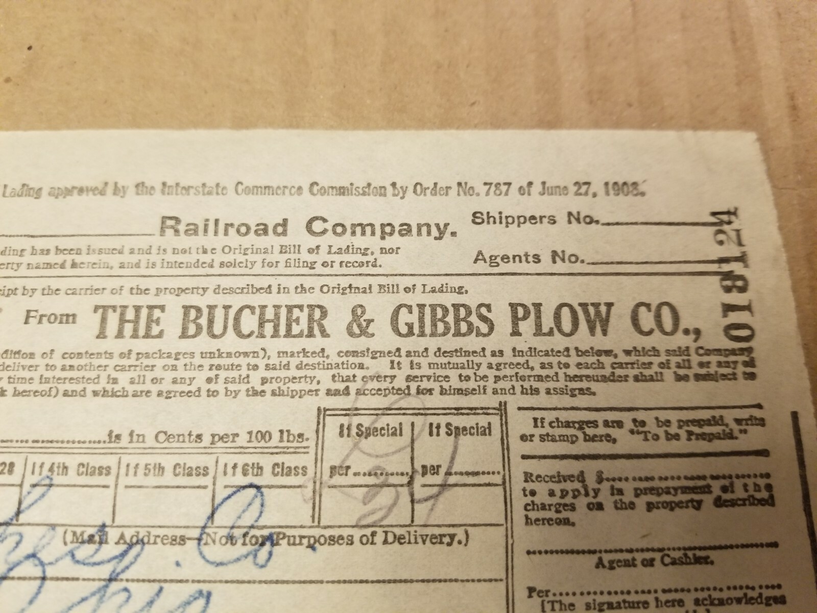 VTG AGRICULTURE ENVELOPE & RECEIPT. 1916. THE BUCHER AND GIBBS PLOW CO.