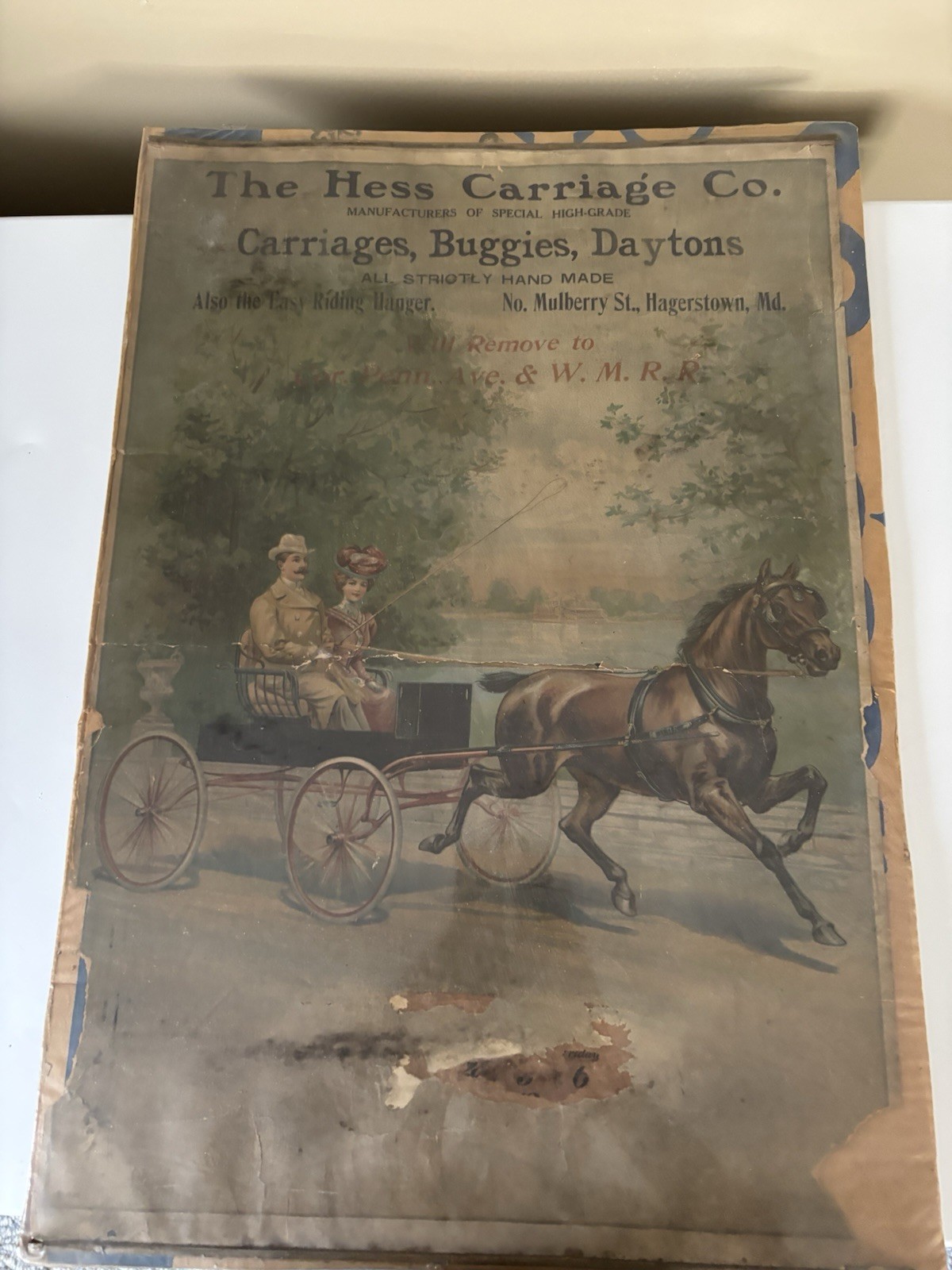 The Hess Carriage Co. Vintage Advertisement Sign Carriages Missing Calendar Part