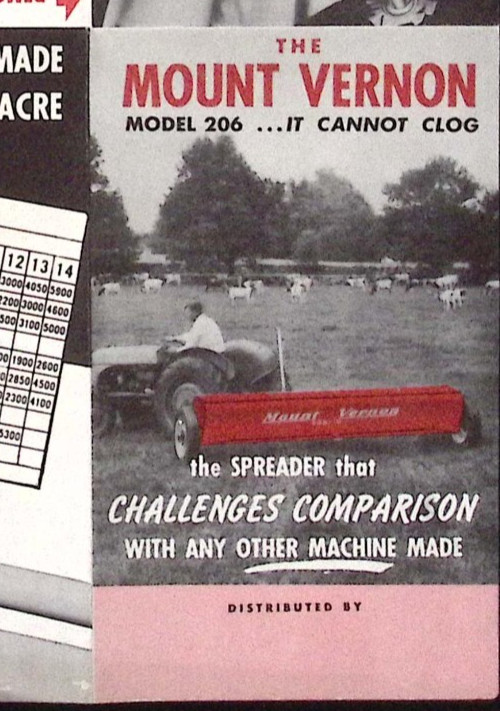 1950s Mount Vernon Model 206 Cannot Clog Spreader Seeder Brochure