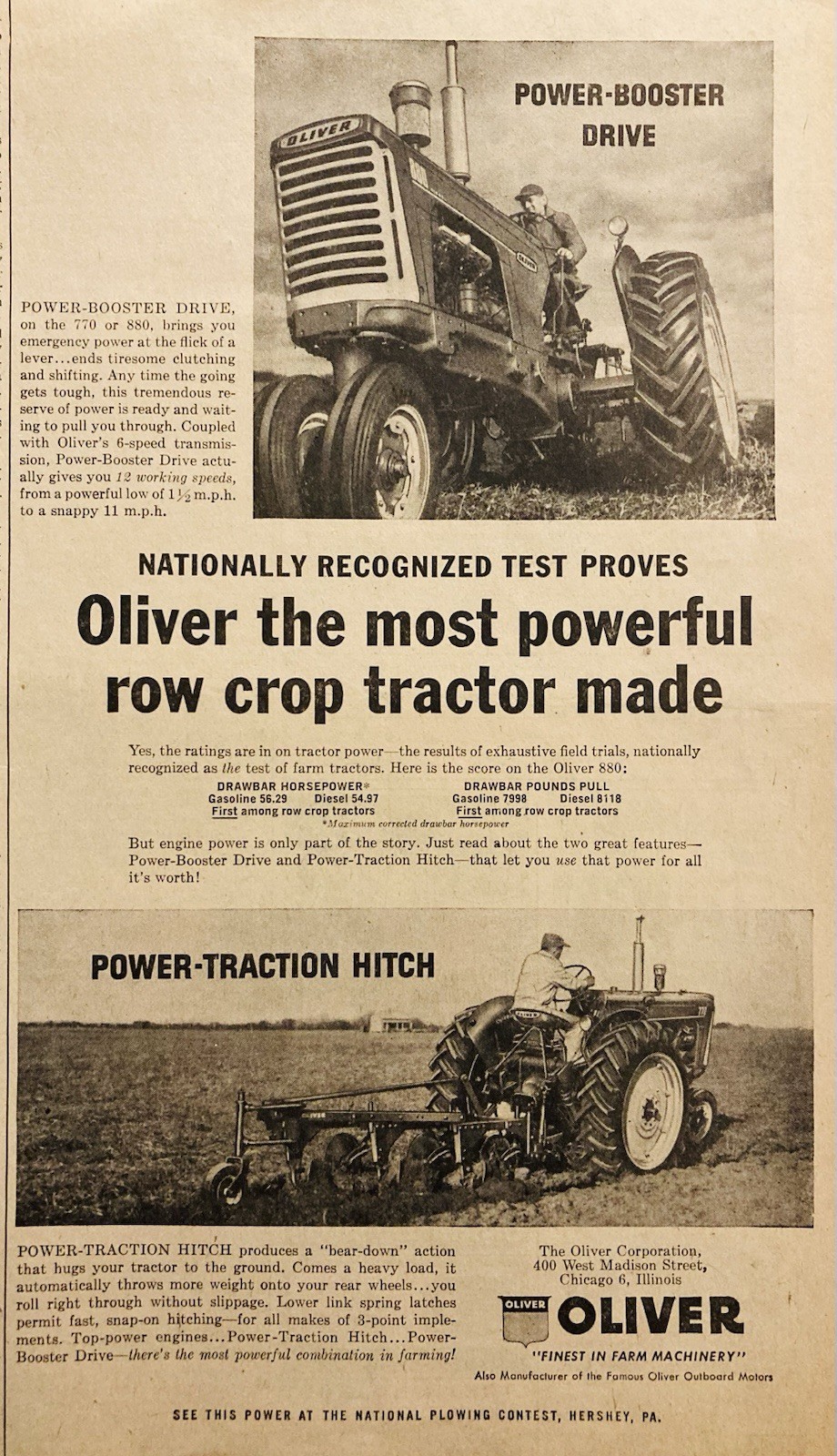 1958 AD.(XH79)~OLIVER CO. CHICAGO. OLIVER POWER-BOOSTER DRIVE ON 770 TRACTOR.