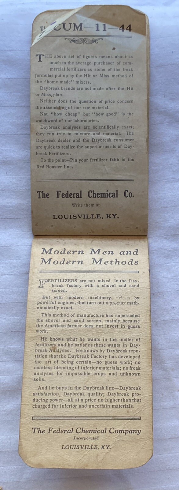 DAYBREAK FERTILIZER Federal Chemical Louisville KY Ad Brochure AGRICULTURE 1930s
