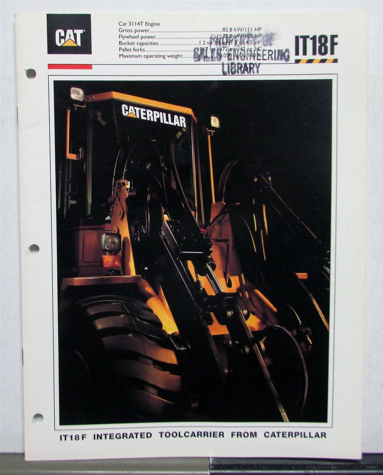 1992 Caterpillar IT18F Integrated Toolcarrier Specs Construction Sale Brochure