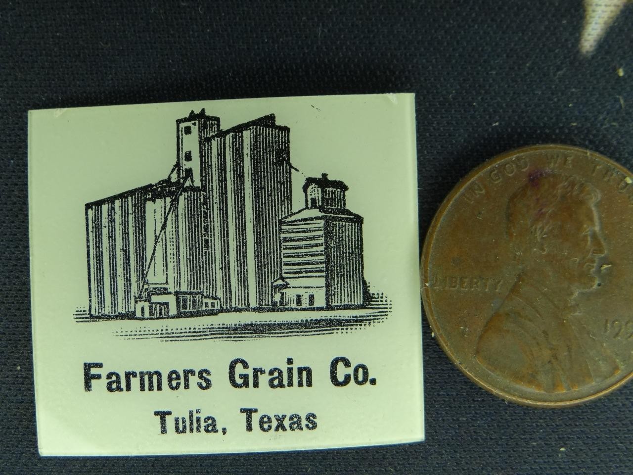 Farmers Grain Co Tulia Texas Artist Matchbook Proof on Celluloid Tray8-17