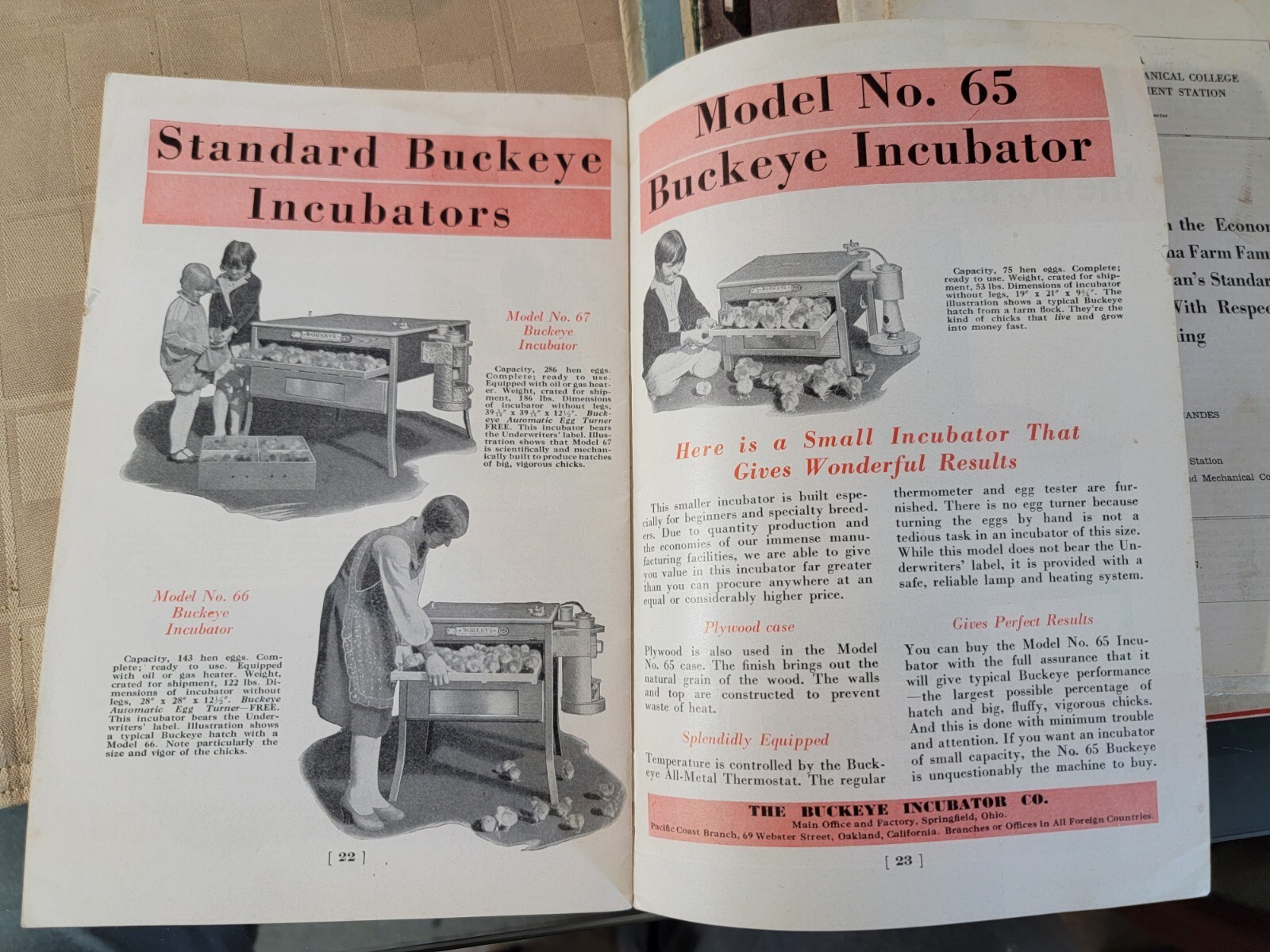 1920s 3 Pamphlets, Price List, New Improved BUCKEYE Brooders Chicken Incubator
