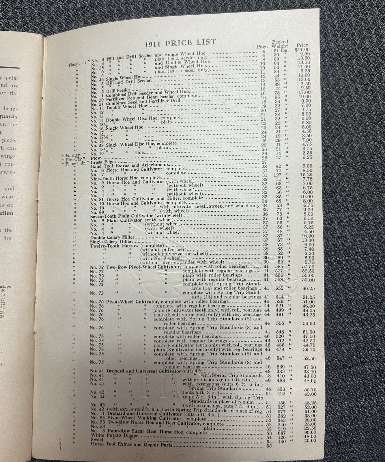1911 Planet Jr Catalog- Original Old Stock From Turn Of Century Hardware Store