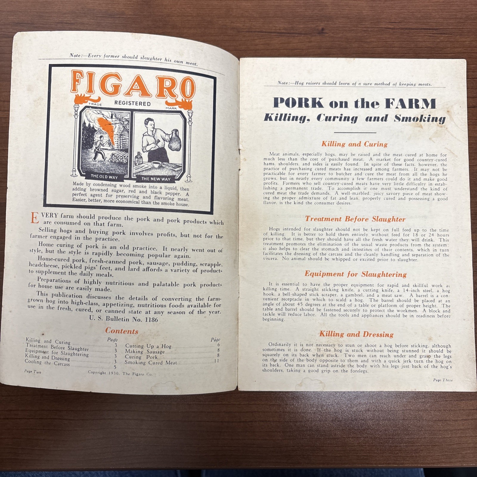 Figaro&rsquo;s Message Booklet Butchering Pigs Curing Liquid Smoke Dallas TX 1930