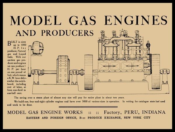 1908 MODEL Gas Engine Works of Peru, Indiana NEW Sign 24×30&Prime; USA STEEL