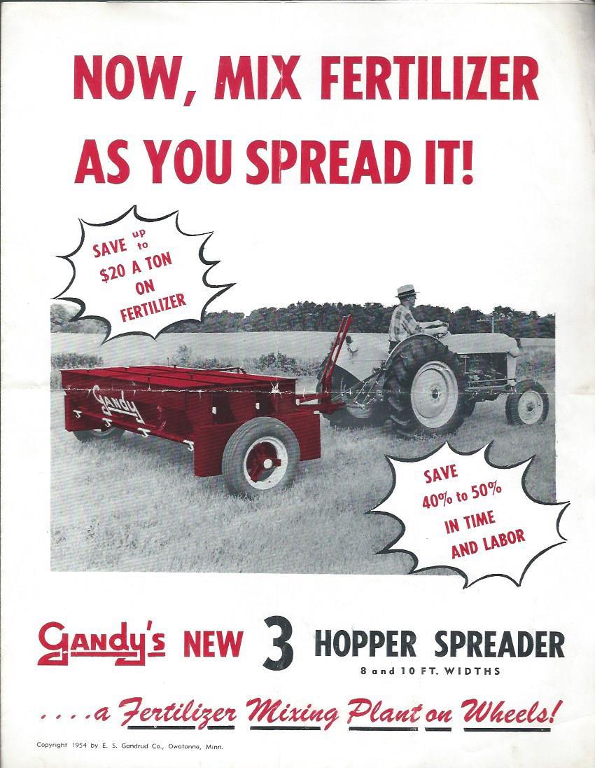 Farm Equipment Brochure – Gandy – Fertilizer Mixing Spreader – 1954 (F3996)