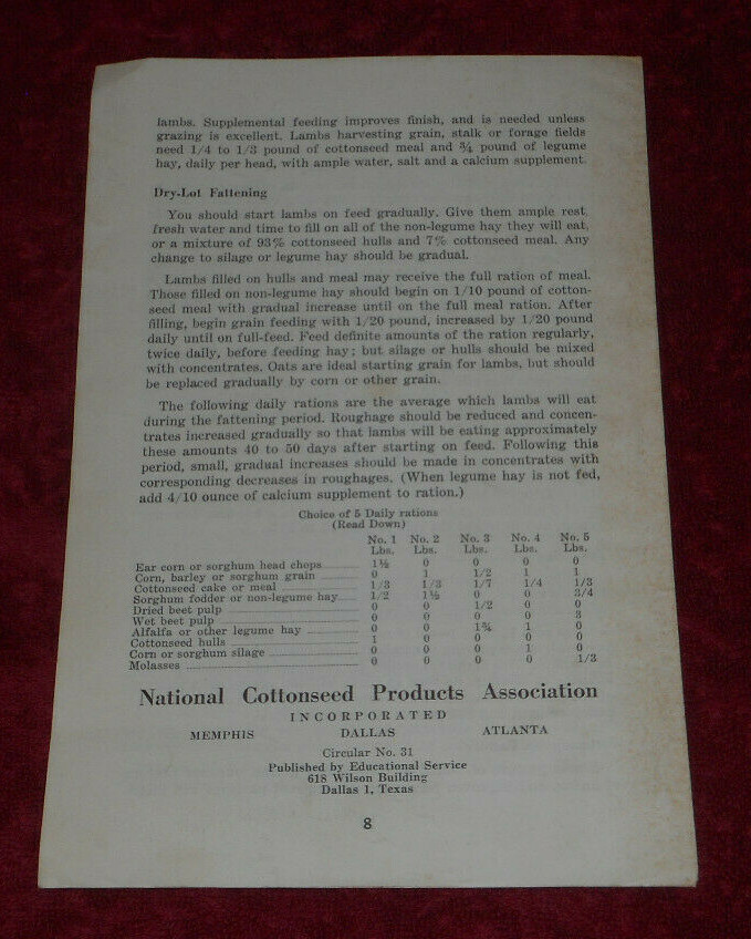 Vintage National Cottonseed Product Booklet Livestock Fattening Guide California