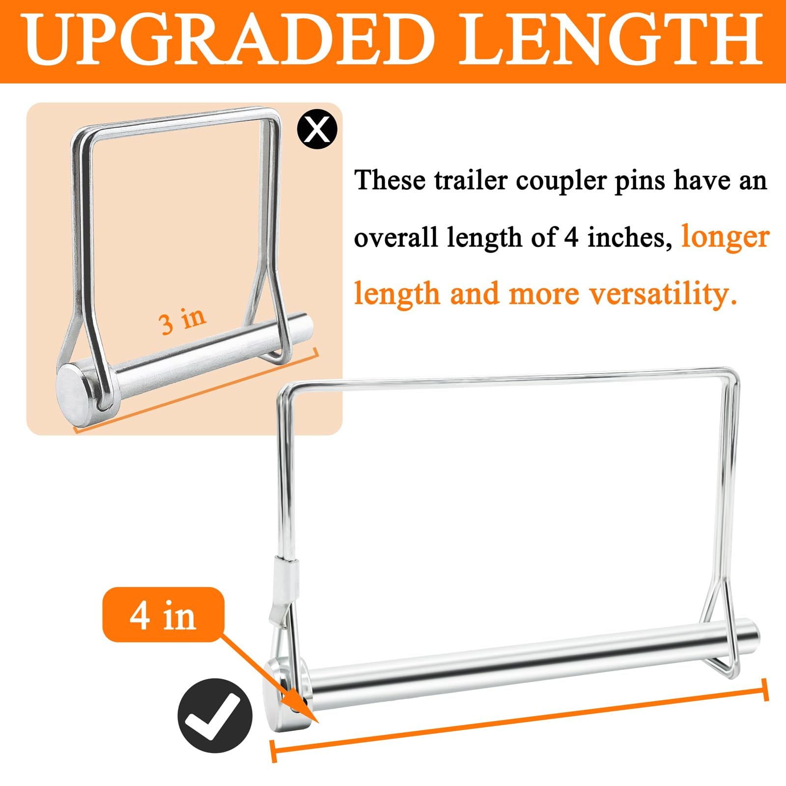 10 Pcs 5/16 Inch Trailer Coupler Pin Square 4 Long x 4