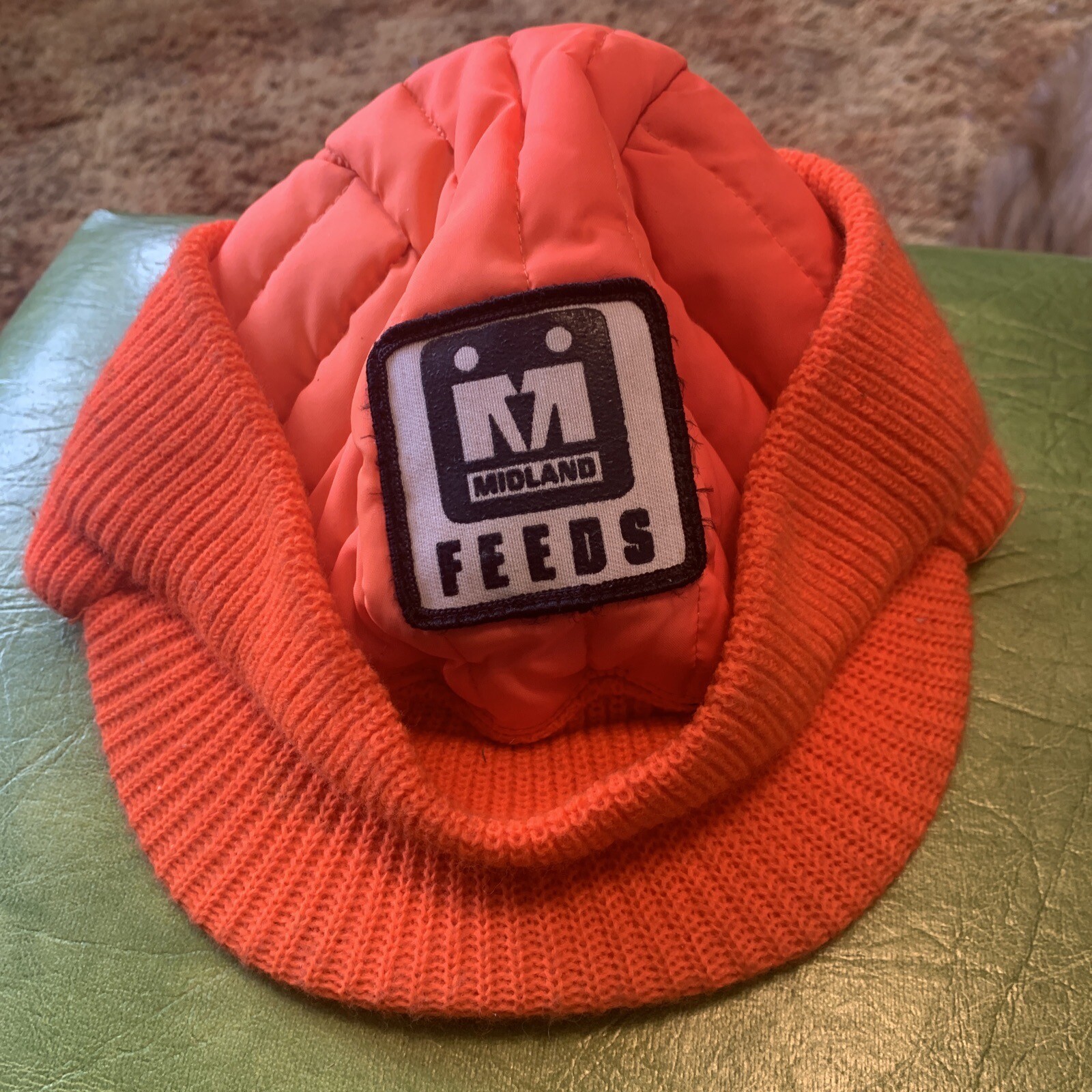 Vintage MIDLAND Coop Feed Ration Lined Insulated Cuffed Hunting Hat Farm Tractor