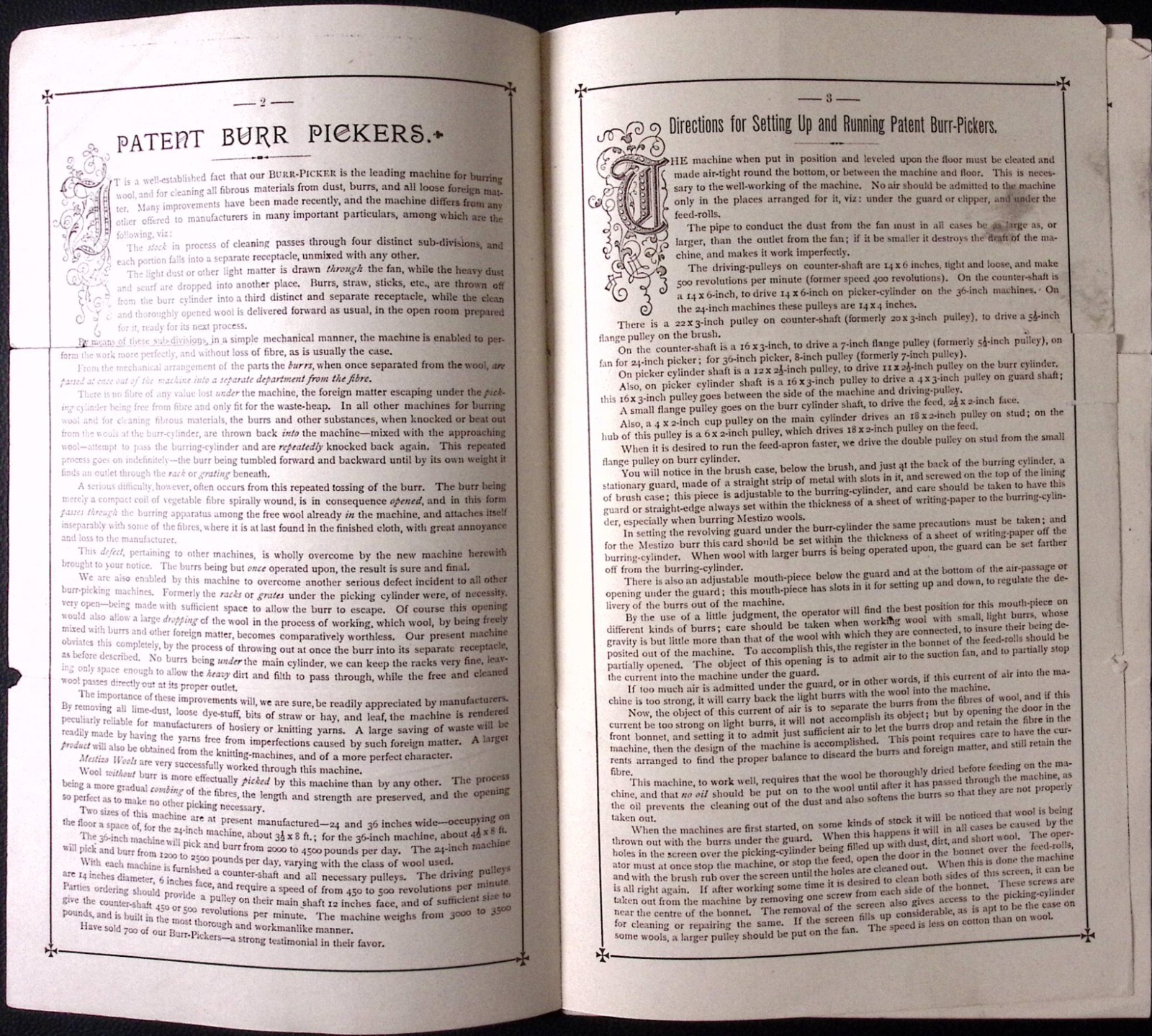 1888 Burr Pickers C.G. Sargent&rsquo;s Sons Graniteville MA Illustrated Brochure
