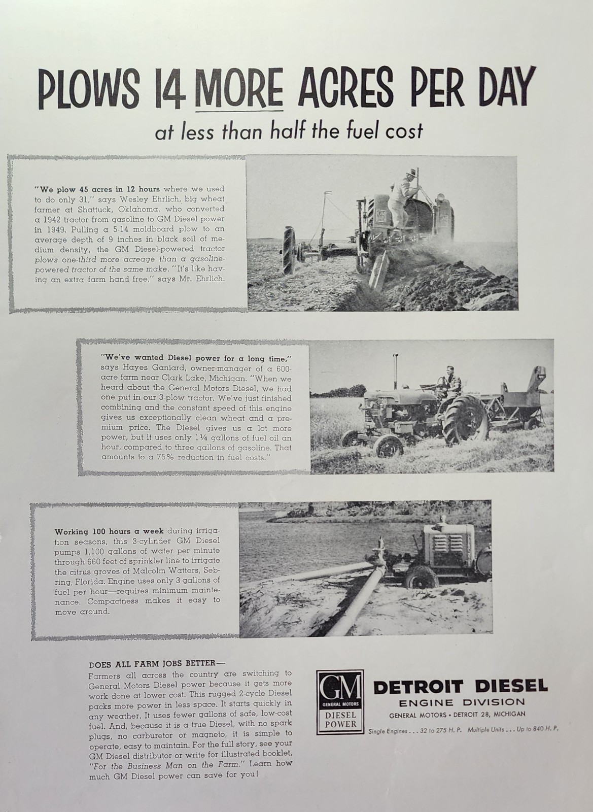GM Diesel Engine Tractor Farm Picture Magazine Ad Original Vtg Decor