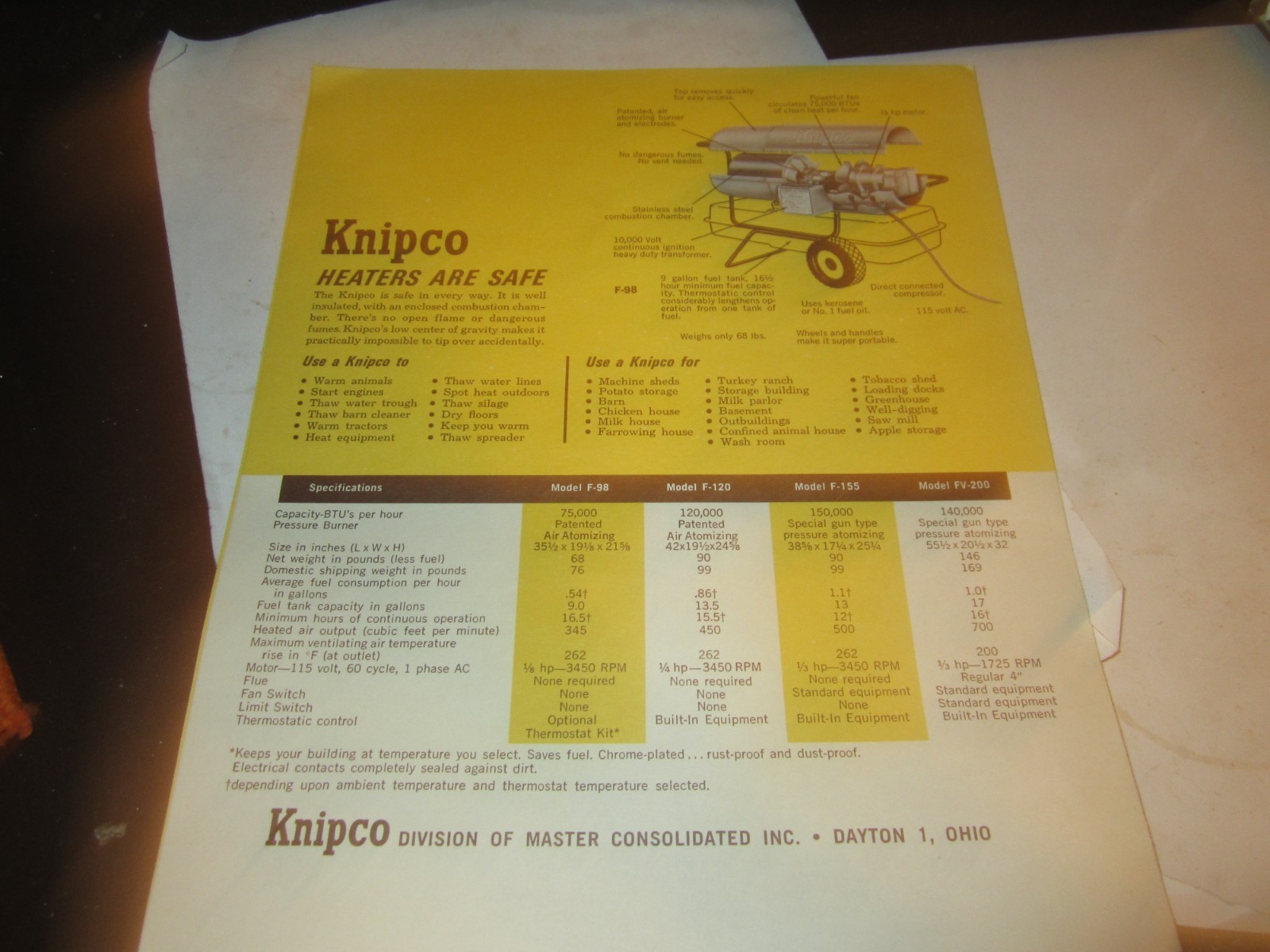 VTG 1965 Knipco Farm Heaters Roll Anywhere To Warm Machinery Animals Brochure