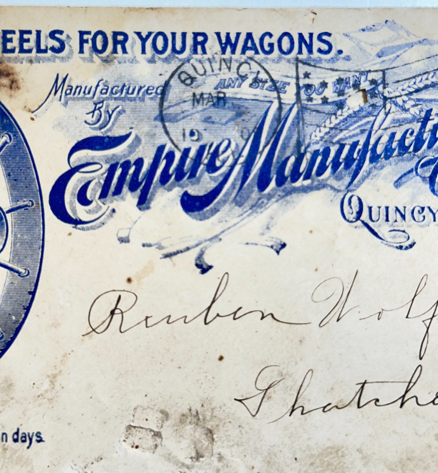 1909 Empire Manufacturing Co Quincy IL Illustrated Advertising Cover Envelope