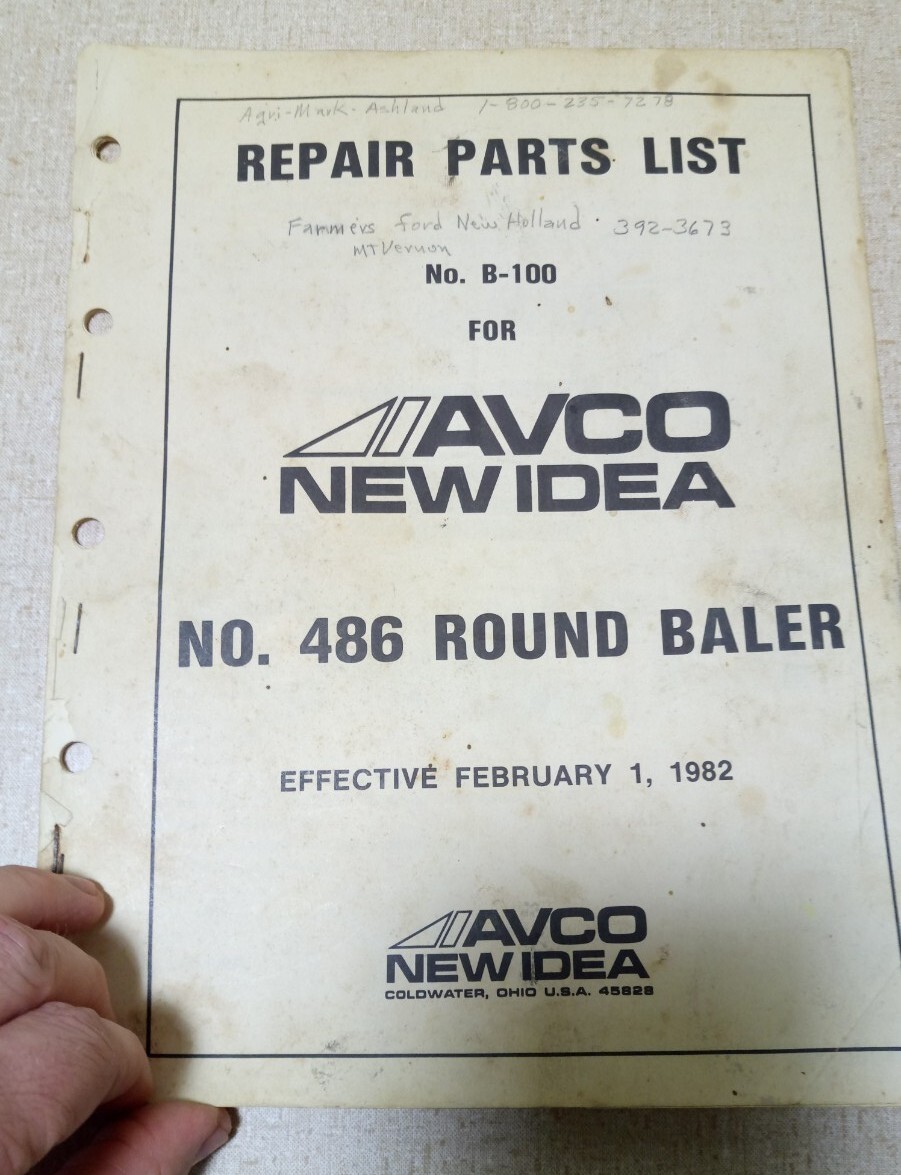 New Idea AVCO 486 RB-106 Round Baler Operator Manual & B-102 Parts List Ohio