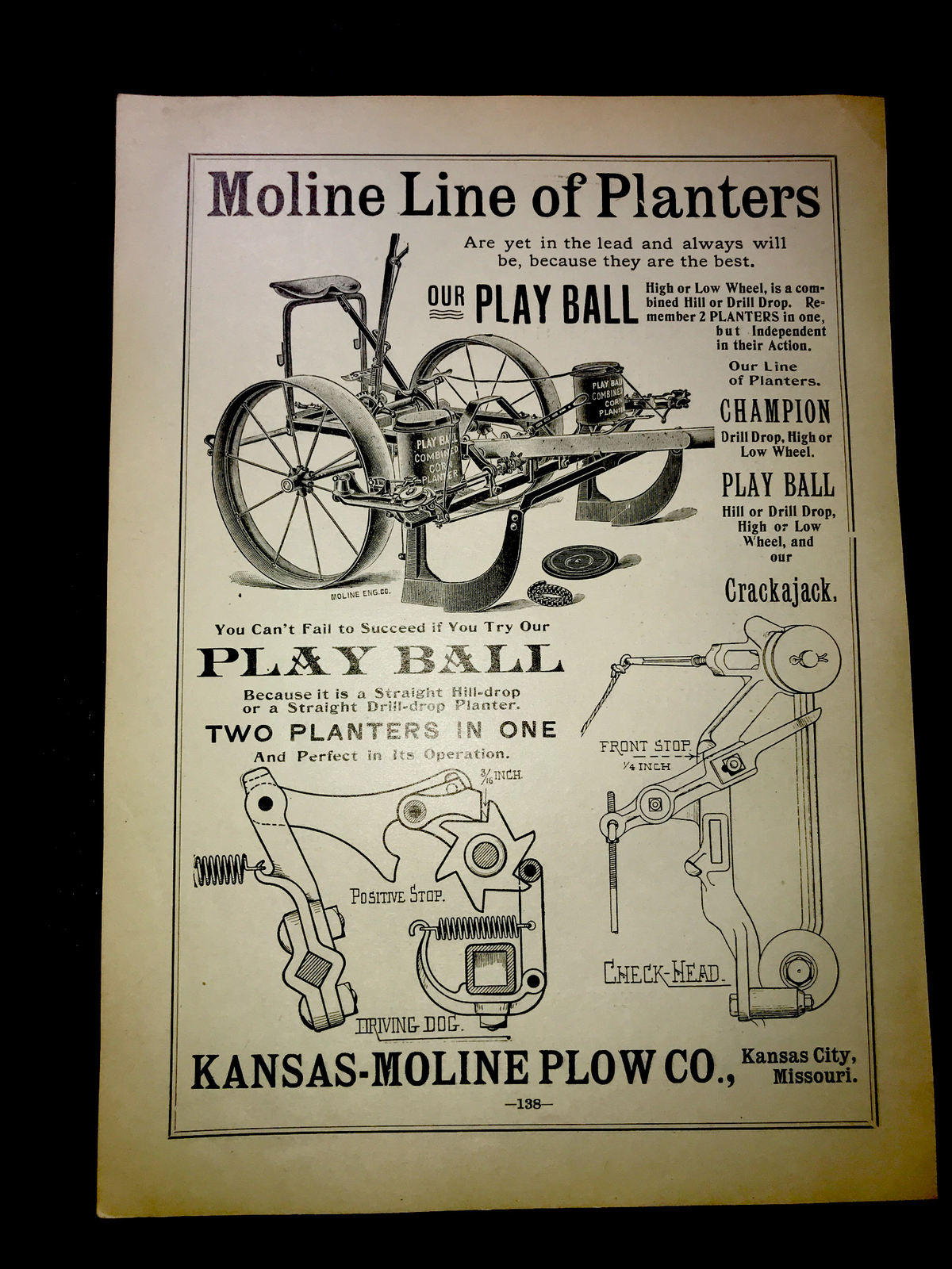 1898 Kansas Moline Plow Co. Farm Advertising – Kansas City – Missouri