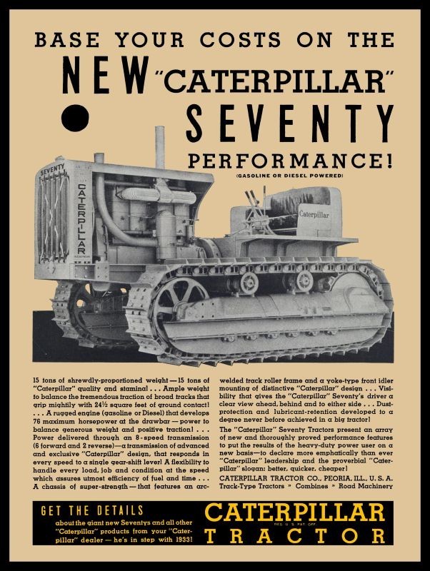 1933 CAT Model Seventy 70 Crawler Tractor NEW METAL SIGN: 12×16&Prime; Free Ship.