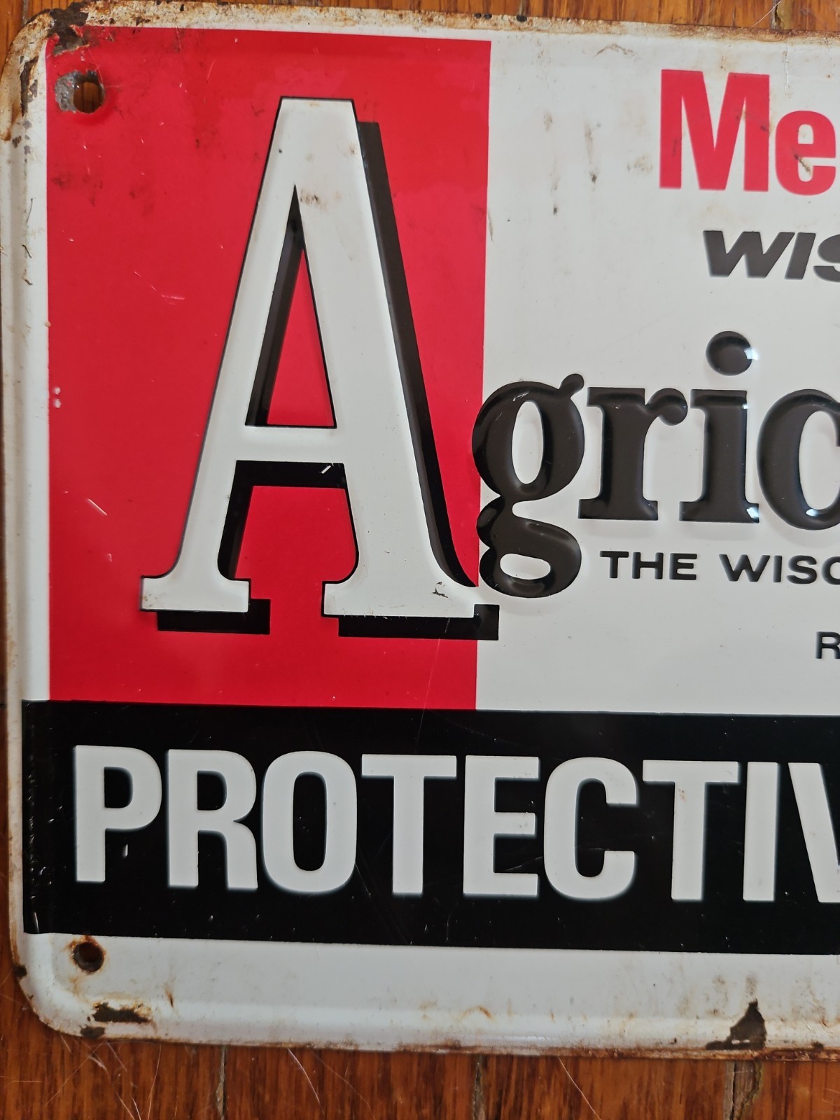 Vintage Wisconsin Agriculturist Farm Protective Service Tin Sign Racine Member