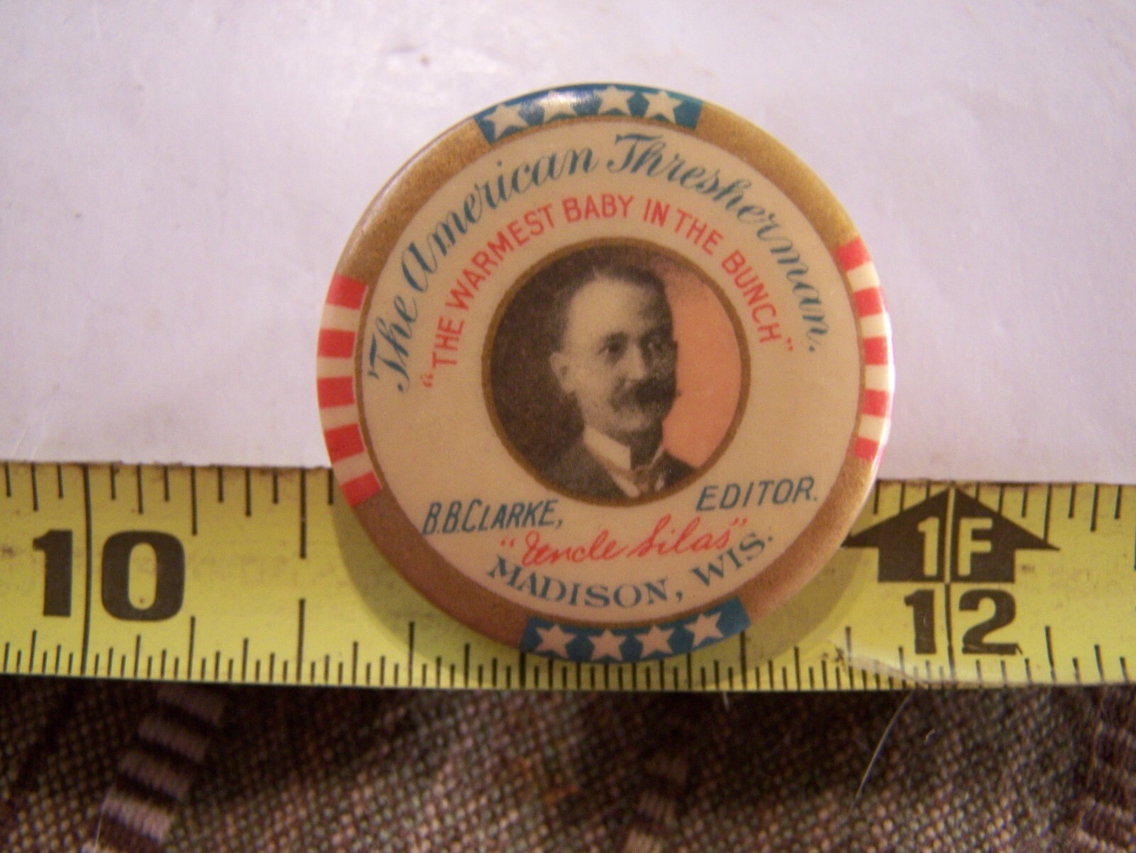 AMERICAN THRESHERMAN Celluloid Pinback Hit Miss Engine Steam Era Trade Magazine