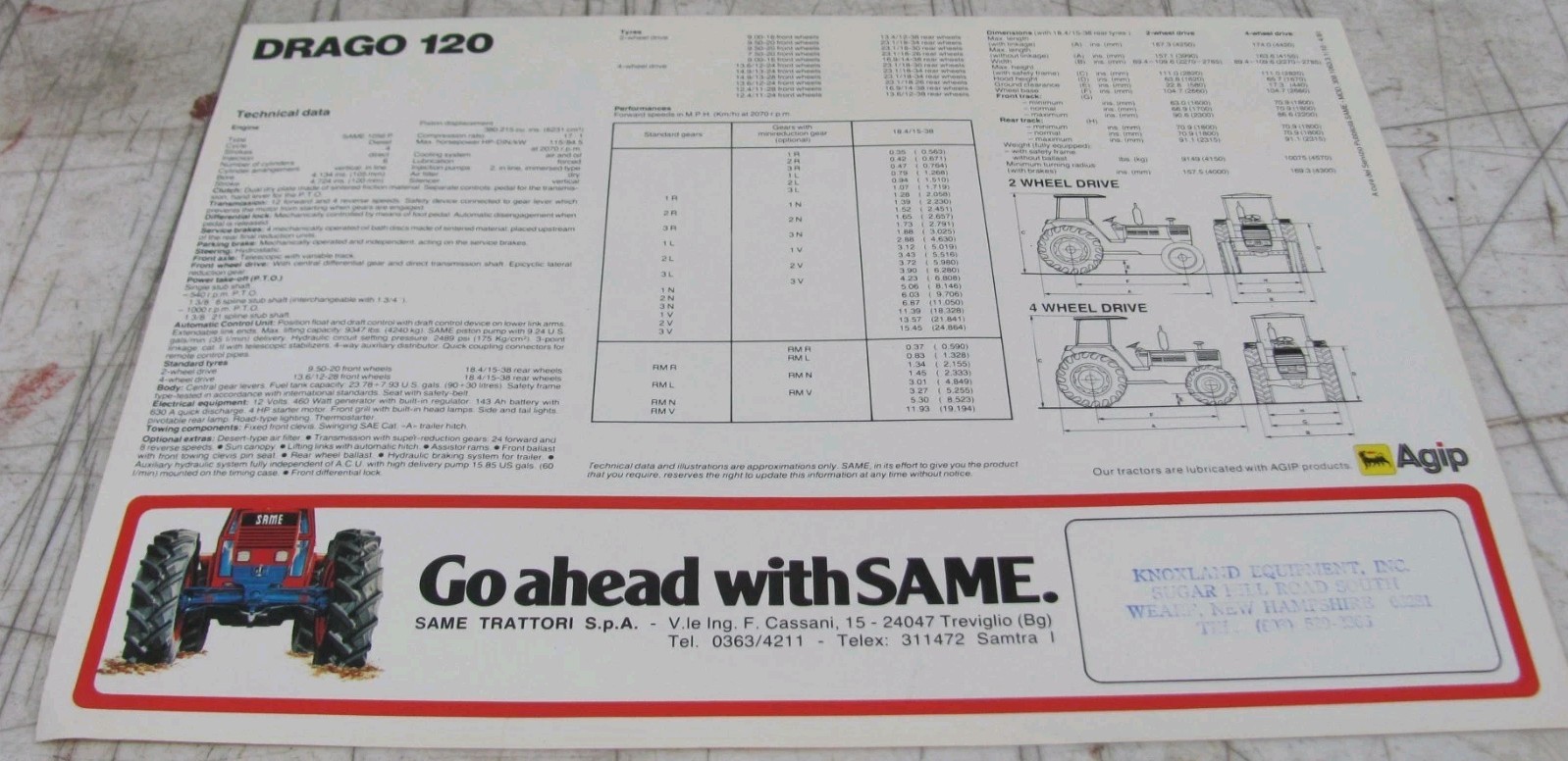 1981 SAME Drago 120 Tractor Sales Flyer 308.1063.3.1/10 – 4/81