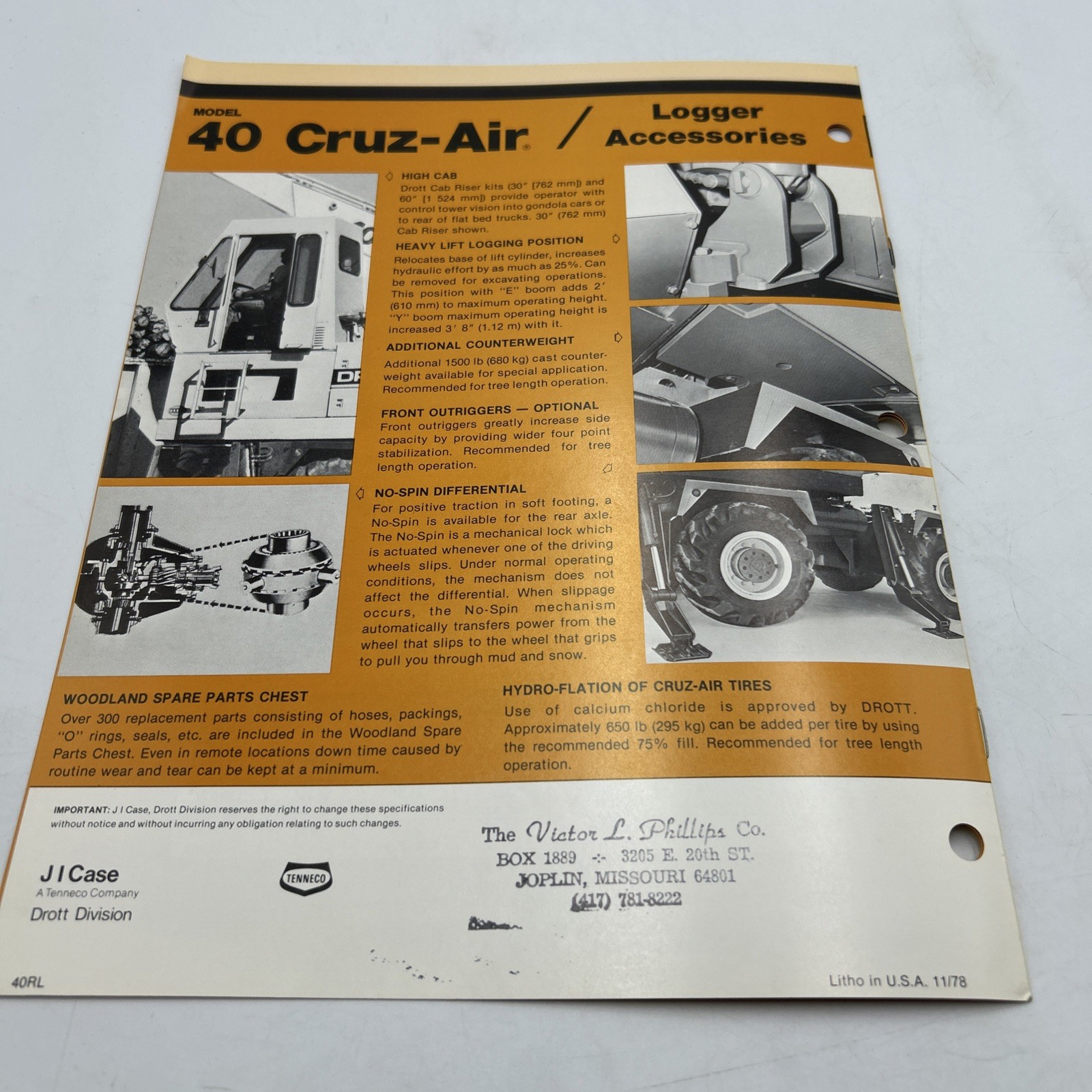 Drott 40 Cruz-Air Loggers Dealer&rsquo;s Brochure Tenneco Company