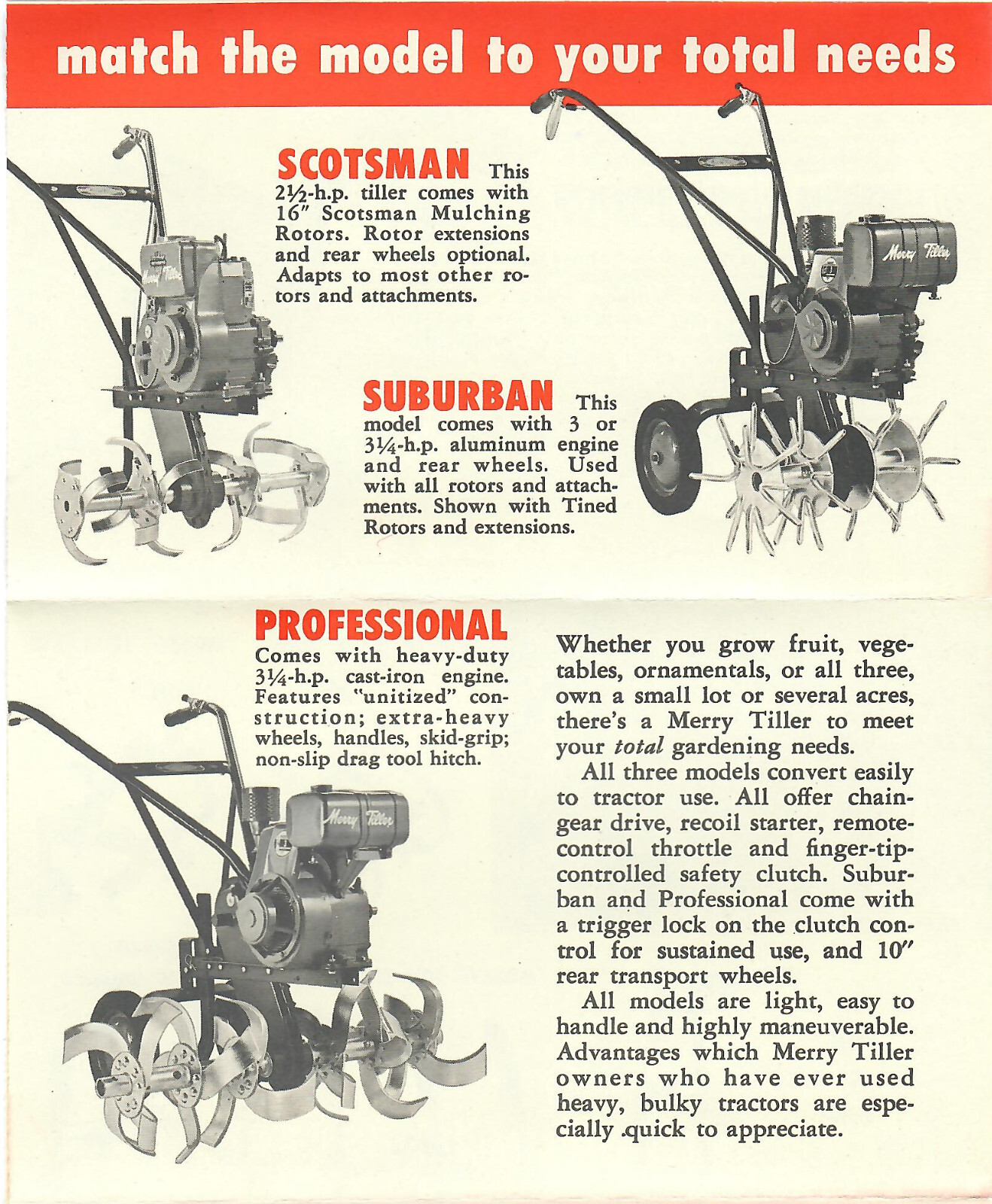 Merry Tiller Brochure Roto Tiller Garden Tractor Sickle Mower Wheelbarrow Plow