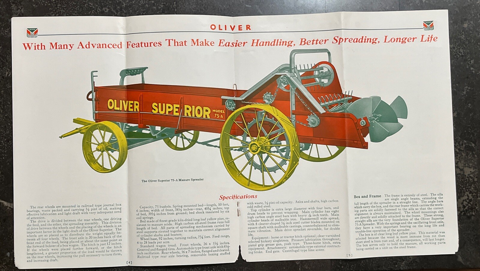 1932 Oliver Superior Spreader Specifications Agricultural Sales Brochure