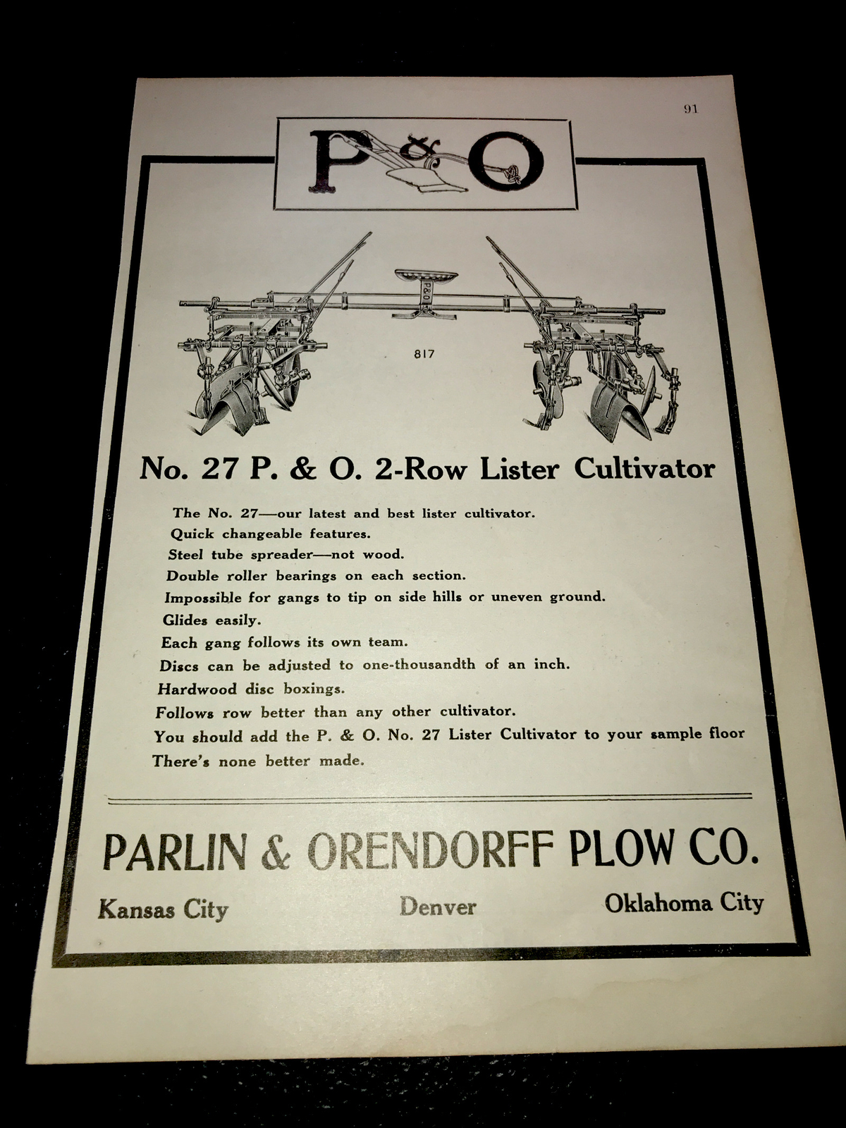 1916 Parlin & Orendorff P&O Farm Advertising – Kansas City Denver Oklahoma