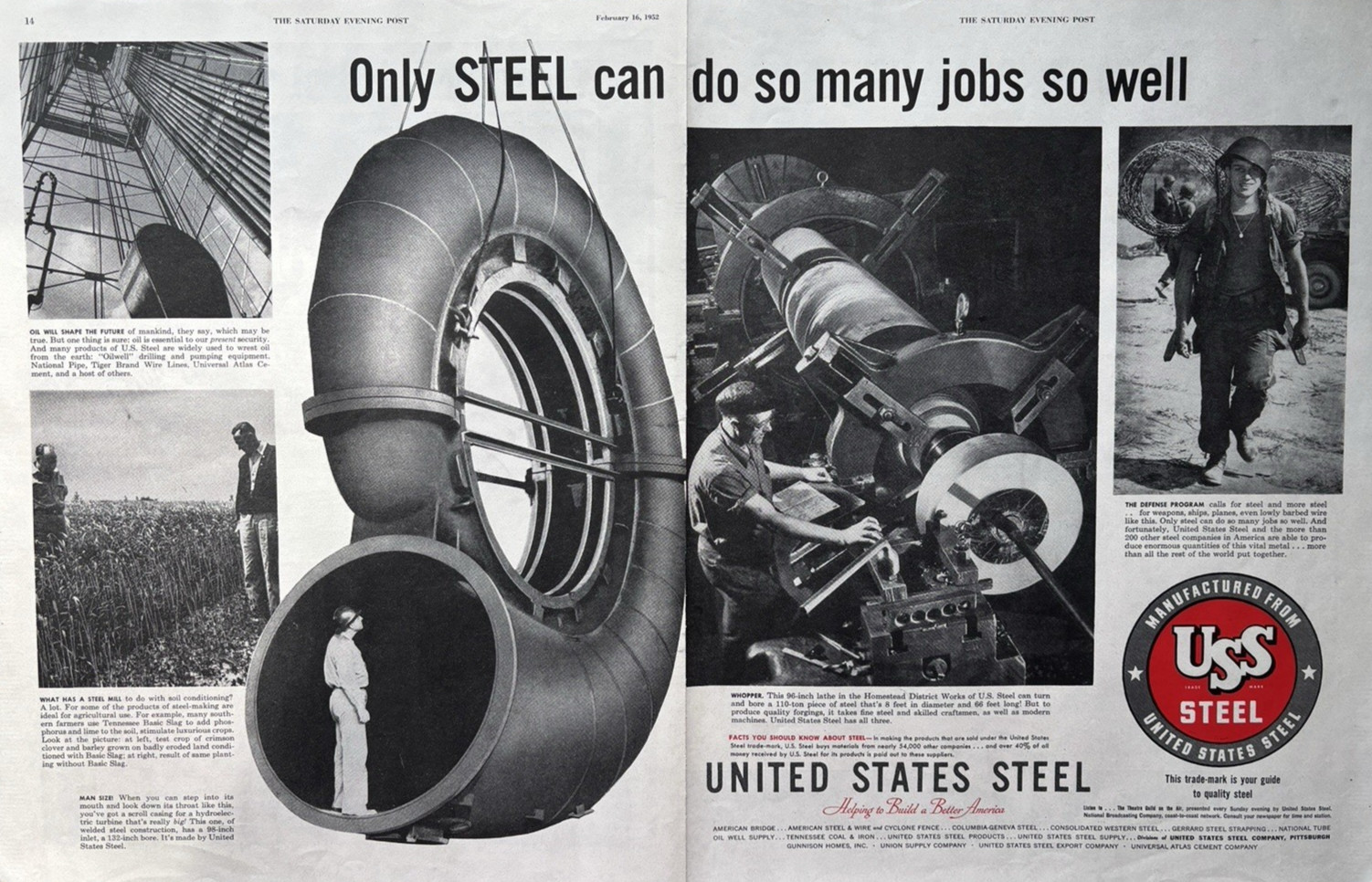 1952 United States Steel Co Pipe Wrest Oil Well Drilling Mill VTG Print Ad