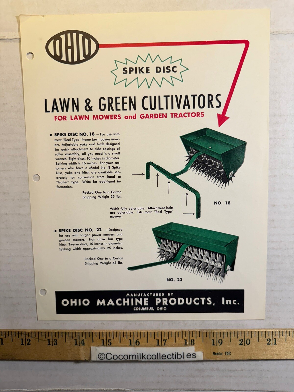 Vintage OHIO Machine Products Spike Disc Lawn & Green Cultivators Brochure