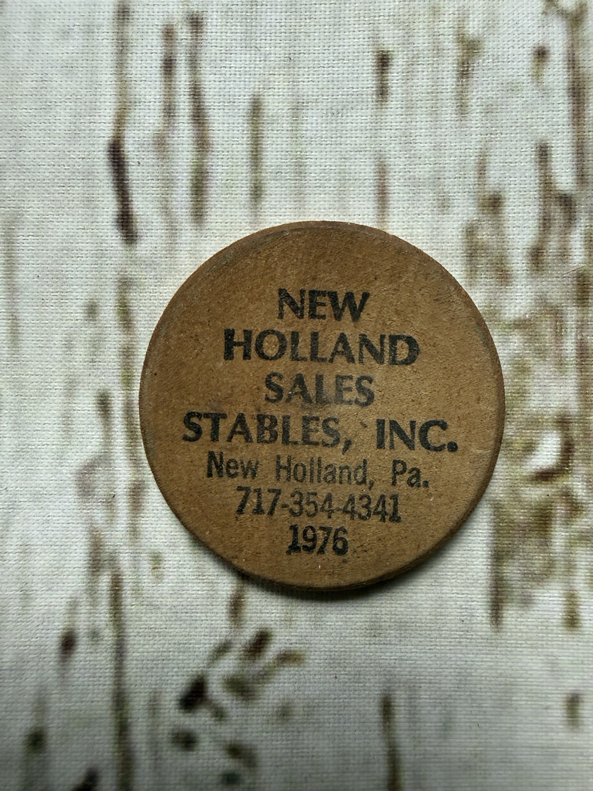 VTG New Holland Sales Stables New Holland PA 1976 Advertising Wooden Nickel Coin