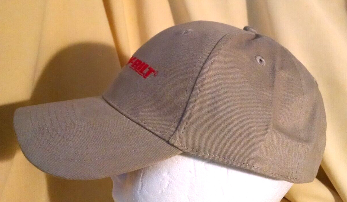 TROY-BILT HAT NEW BEIGE TAN RED LETTERING ADJ CLOTH STRAP WINTER BASEBALL CAP.