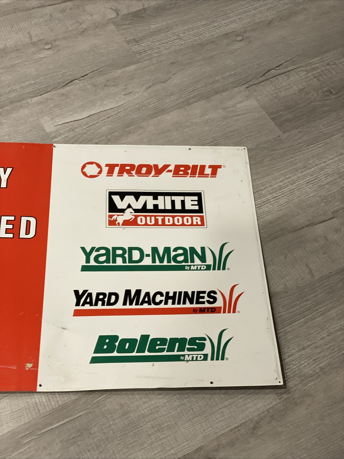 Troy Bilt Lawn & Garden Tractors Sign Embossed White Outdoors Yard Man Machines