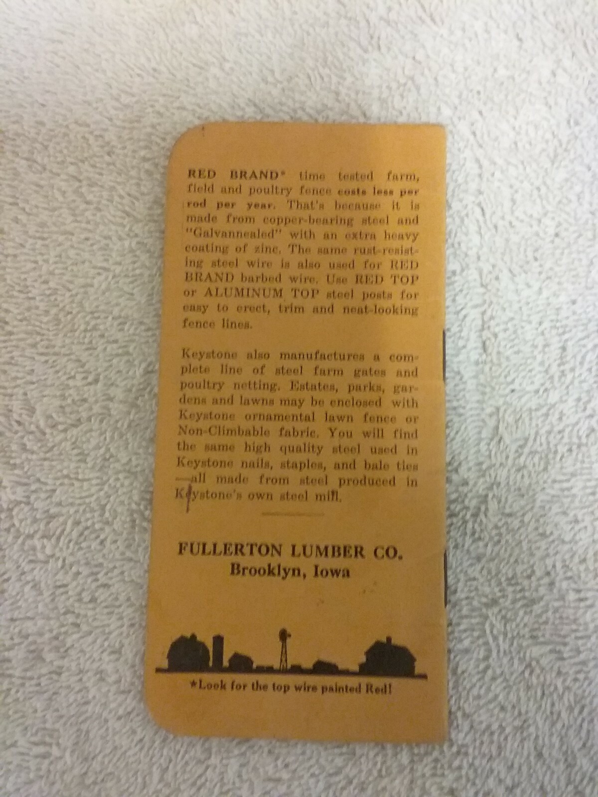 Advertising – Red Brand Monarch Fence Keystone Steel & Wire memo book