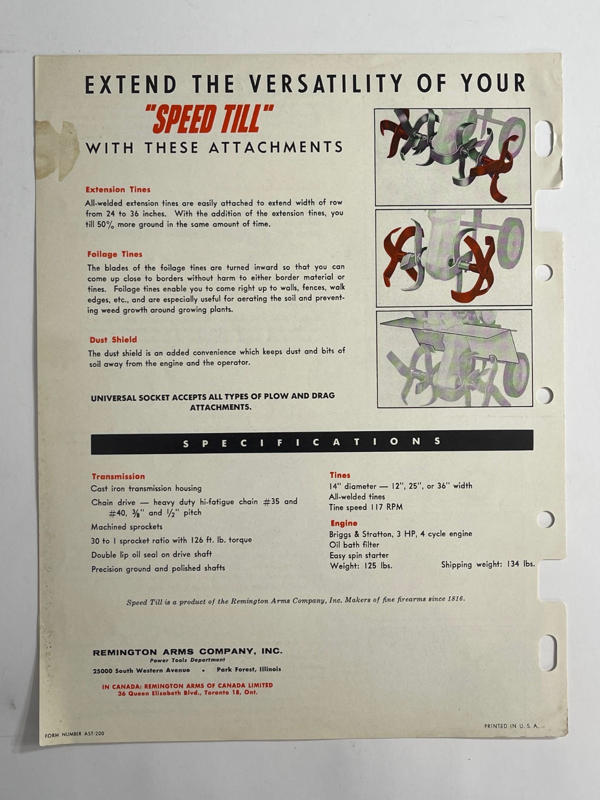 Original 1960s Remington Speed Till Rototiller Dealer Sales Brochure