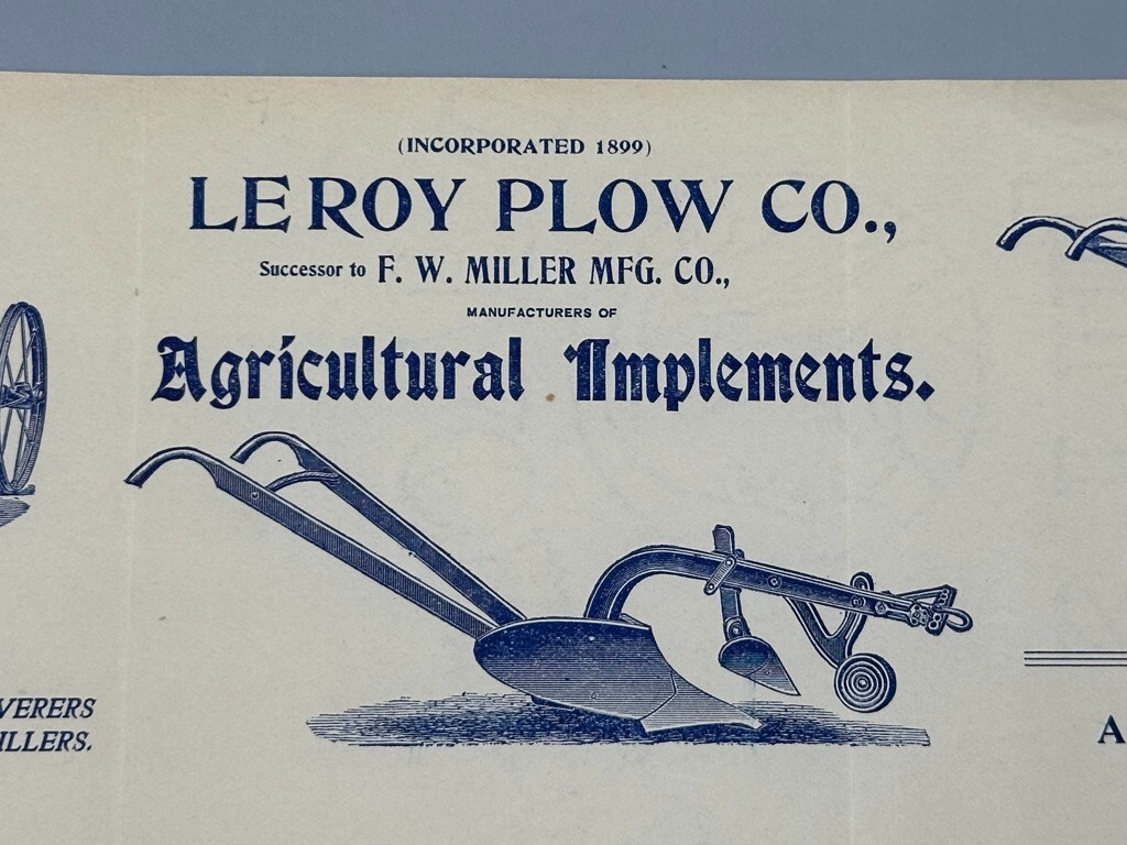 1899 LE ROY PLOW New York FARM Agricultural Implements Letter Antque ADVERTISING