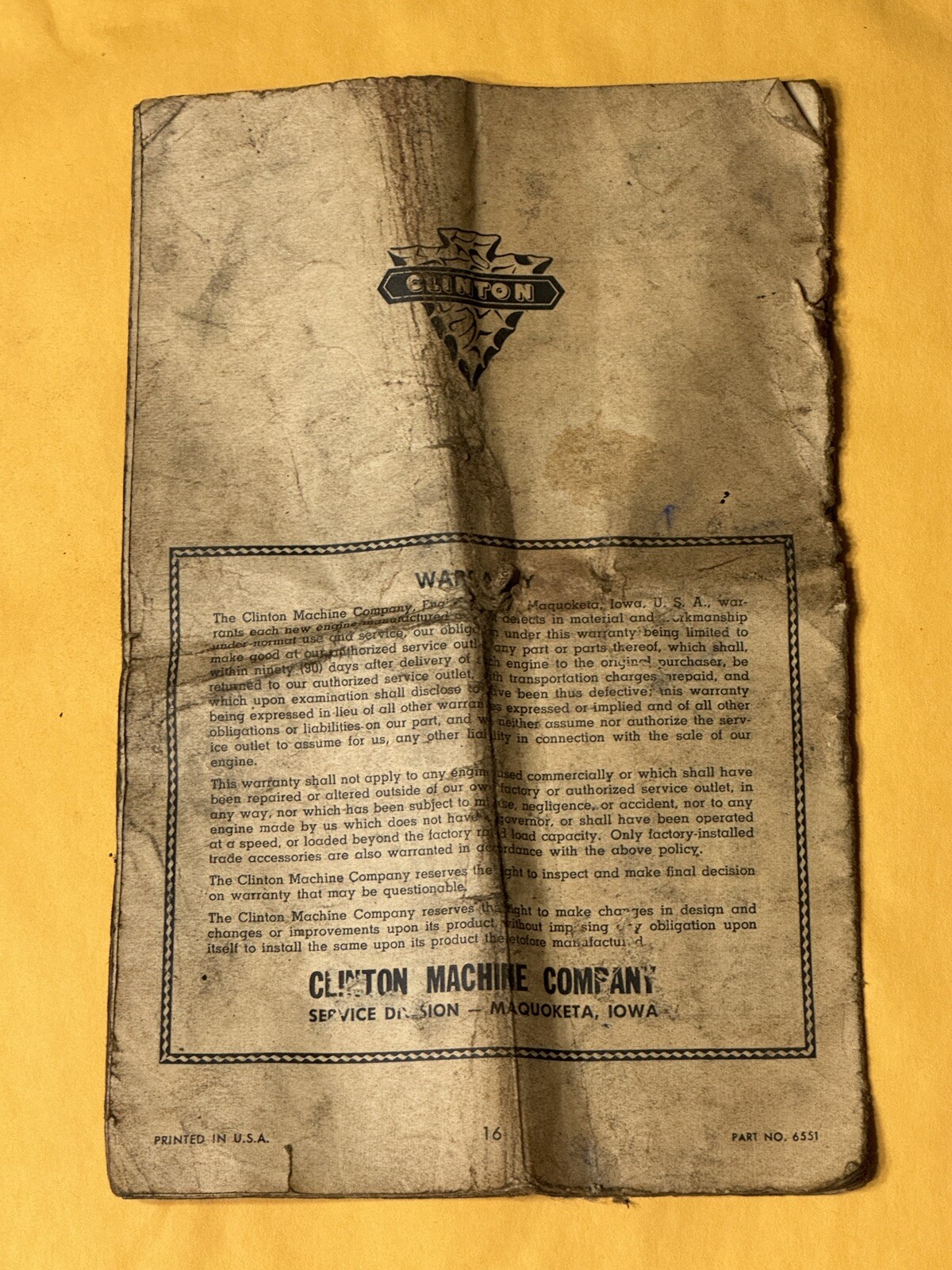 Vintage Clinton Lightweight 4 cycle engines owners guide and instruction manual