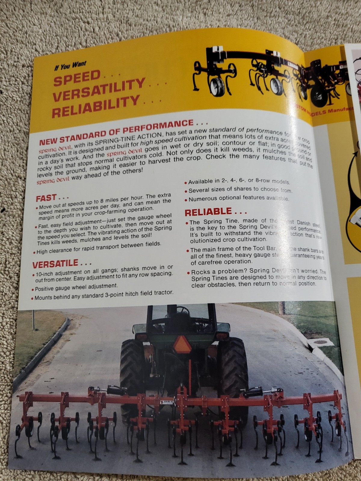 BROCHURE 1970s Spring Devil Spring-Tine Tractor Cultivator Lake View IA. AG Farm